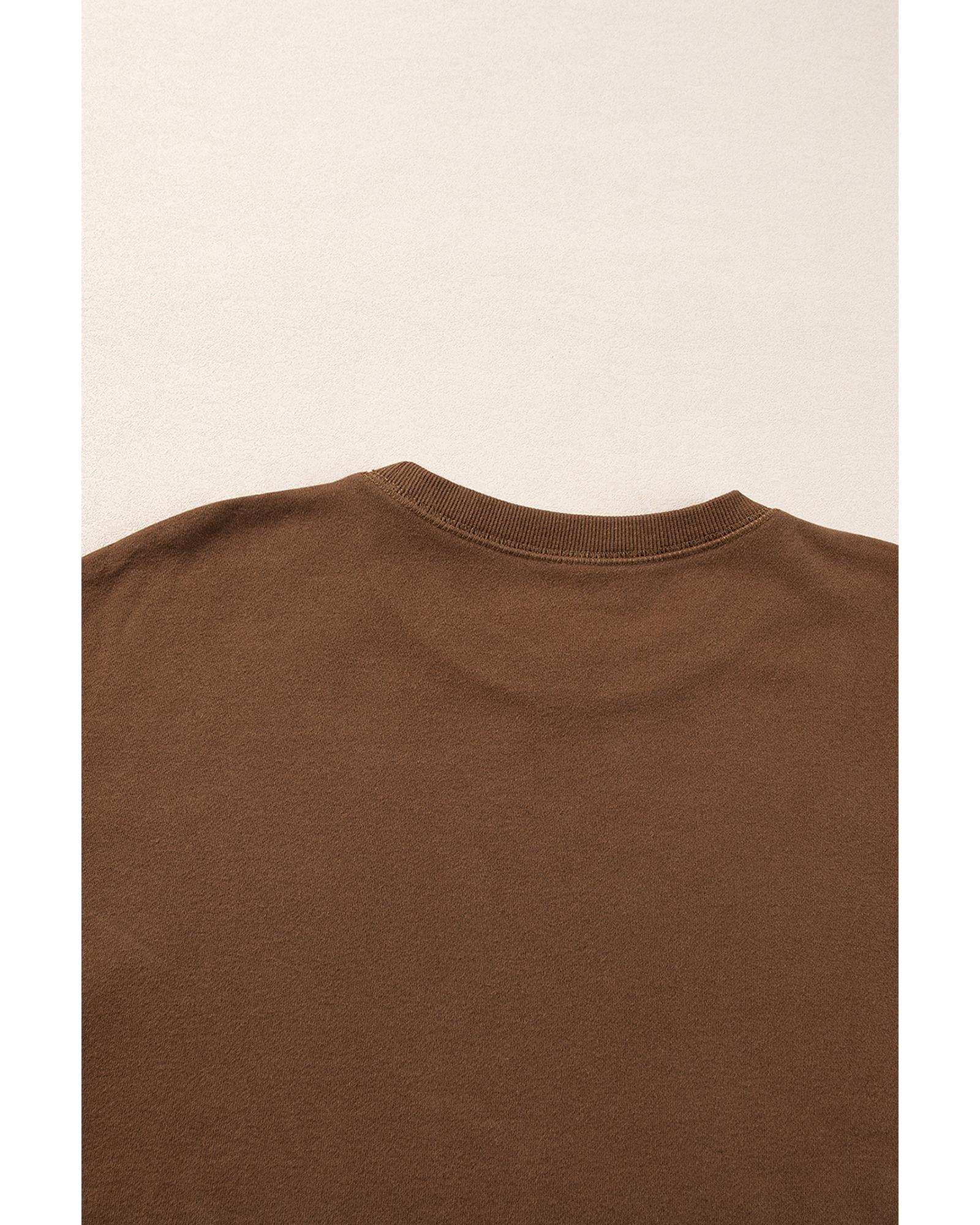 Coffee Solid Color High Low Pullover and Skinny Pants Set - M
