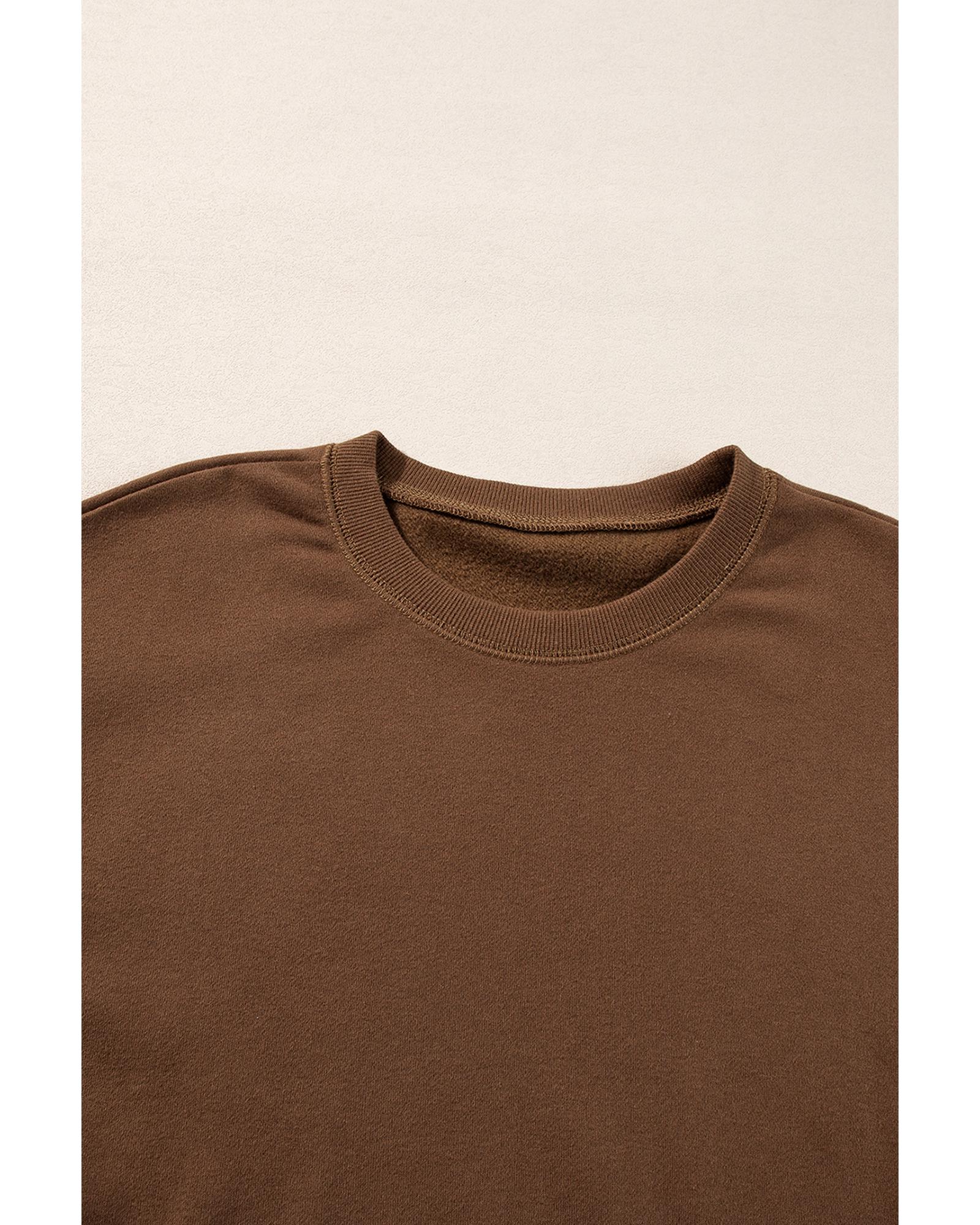 Coffee Solid Color High Low Pullover and Skinny Pants Set - M 4