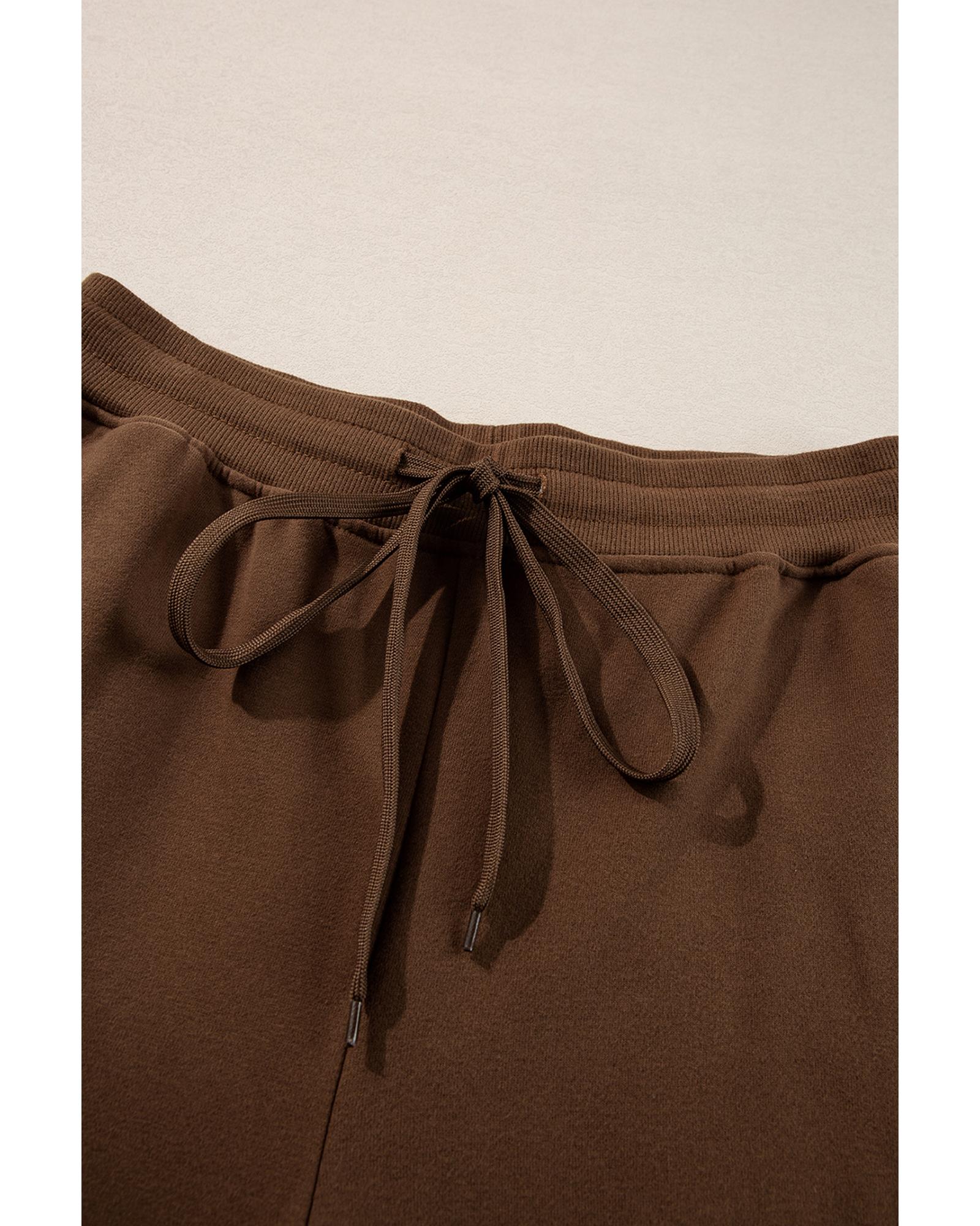 Coffee Solid Color High Low Pullover and Skinny Pants Set - M 5