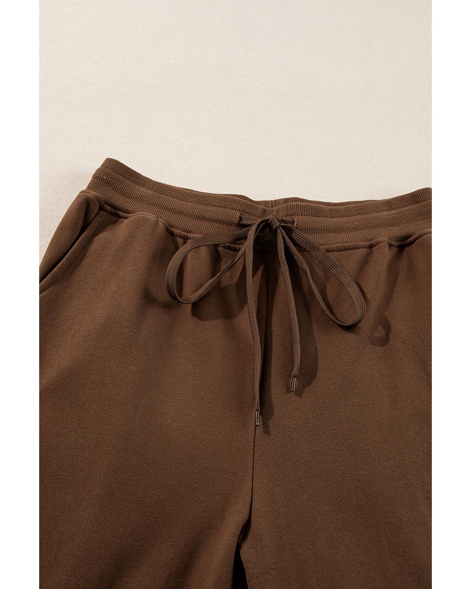 Coffee Solid Color High Low Pullover and Skinny Pants Set - M 7