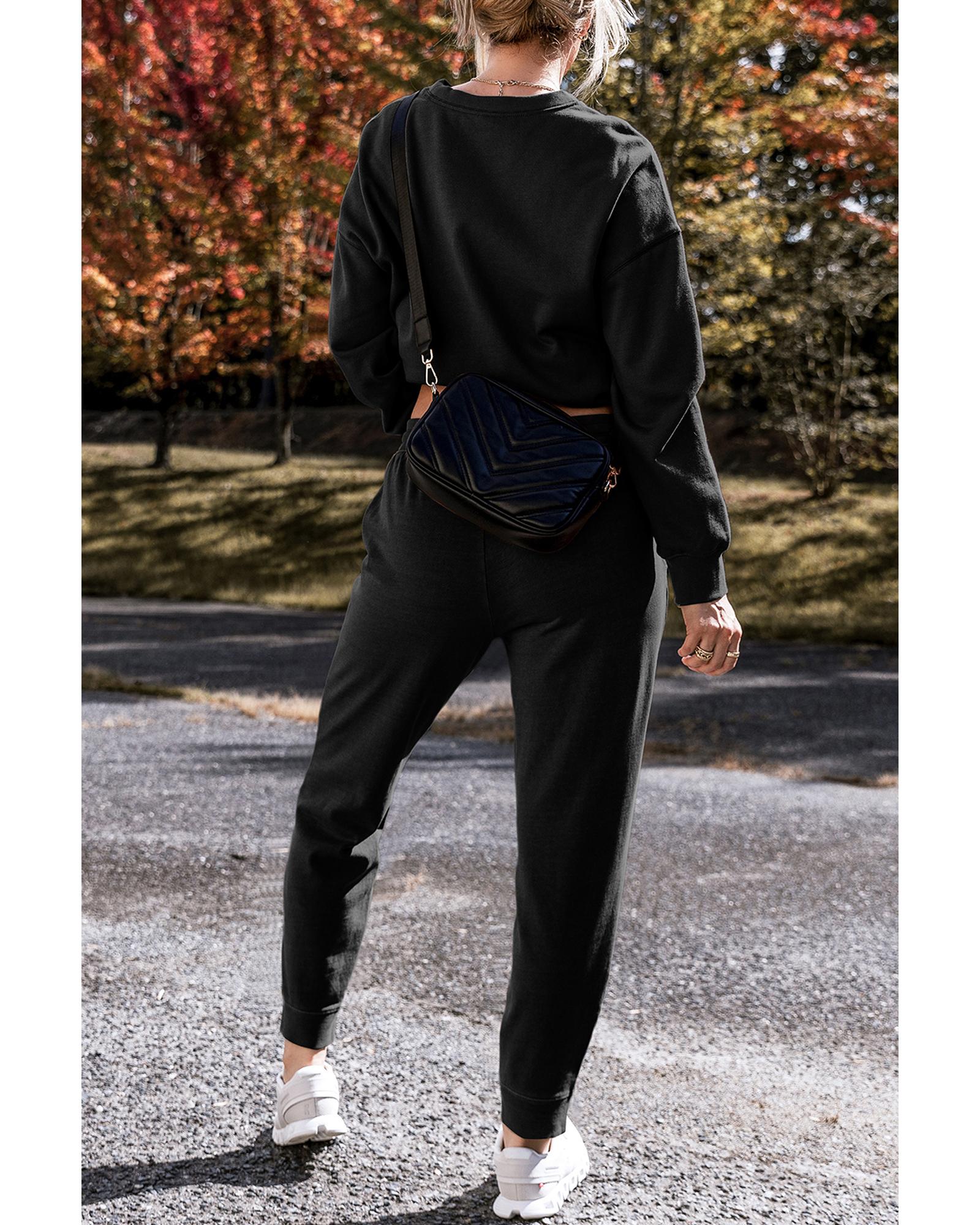 Black Solid Color High Low Pullover and Skinny Pants Set - 2XL
