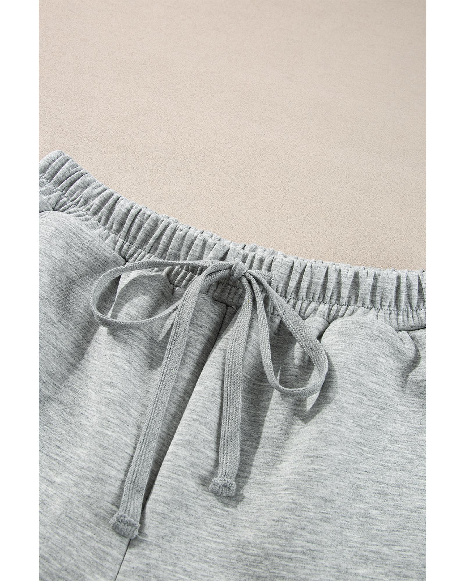 Light Grey Stand Neck Zipped Sweatshirt and Shorts Set - M