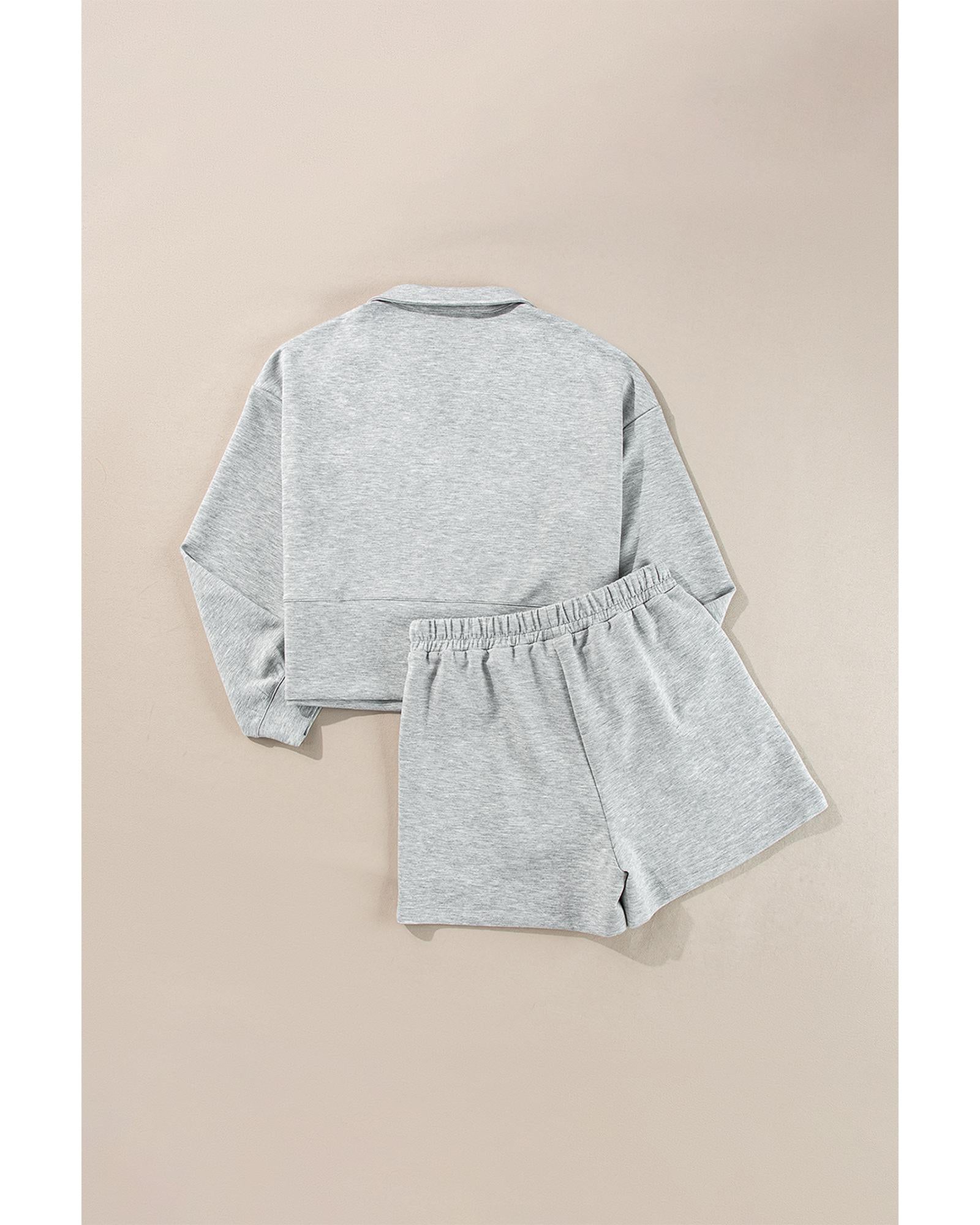 Light Grey Stand Neck Zipped Sweatshirt and Shorts Set - XL 5