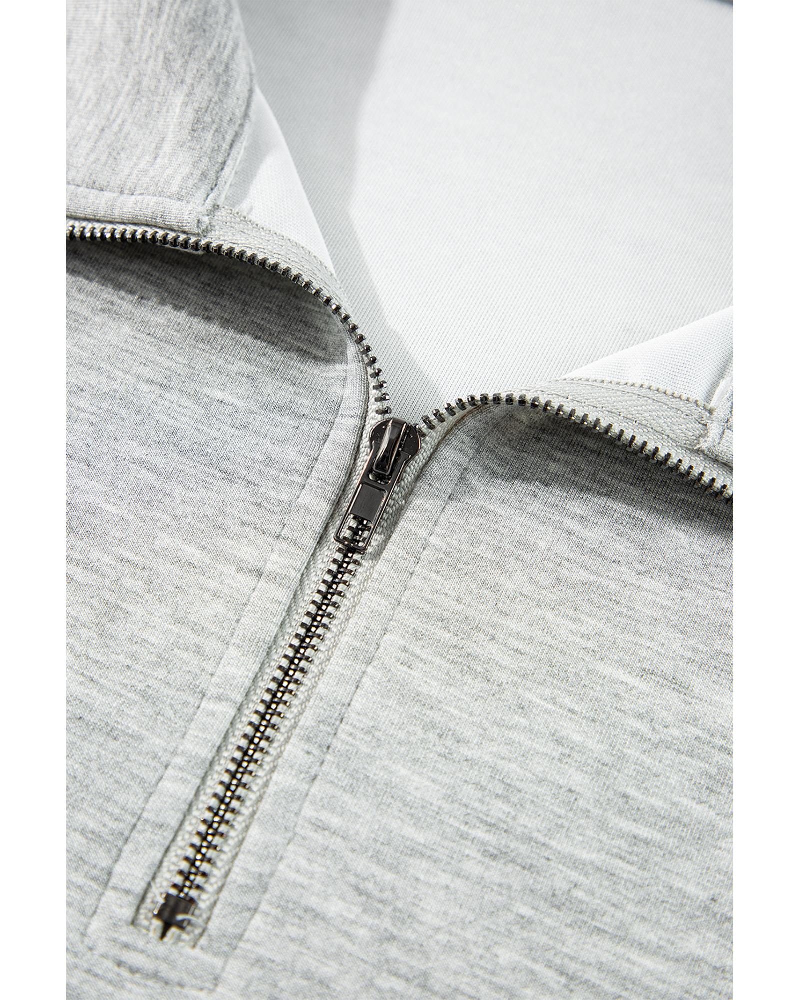 Light Grey Stand Neck Zipped Sweatshirt and Shorts Set - XL 7