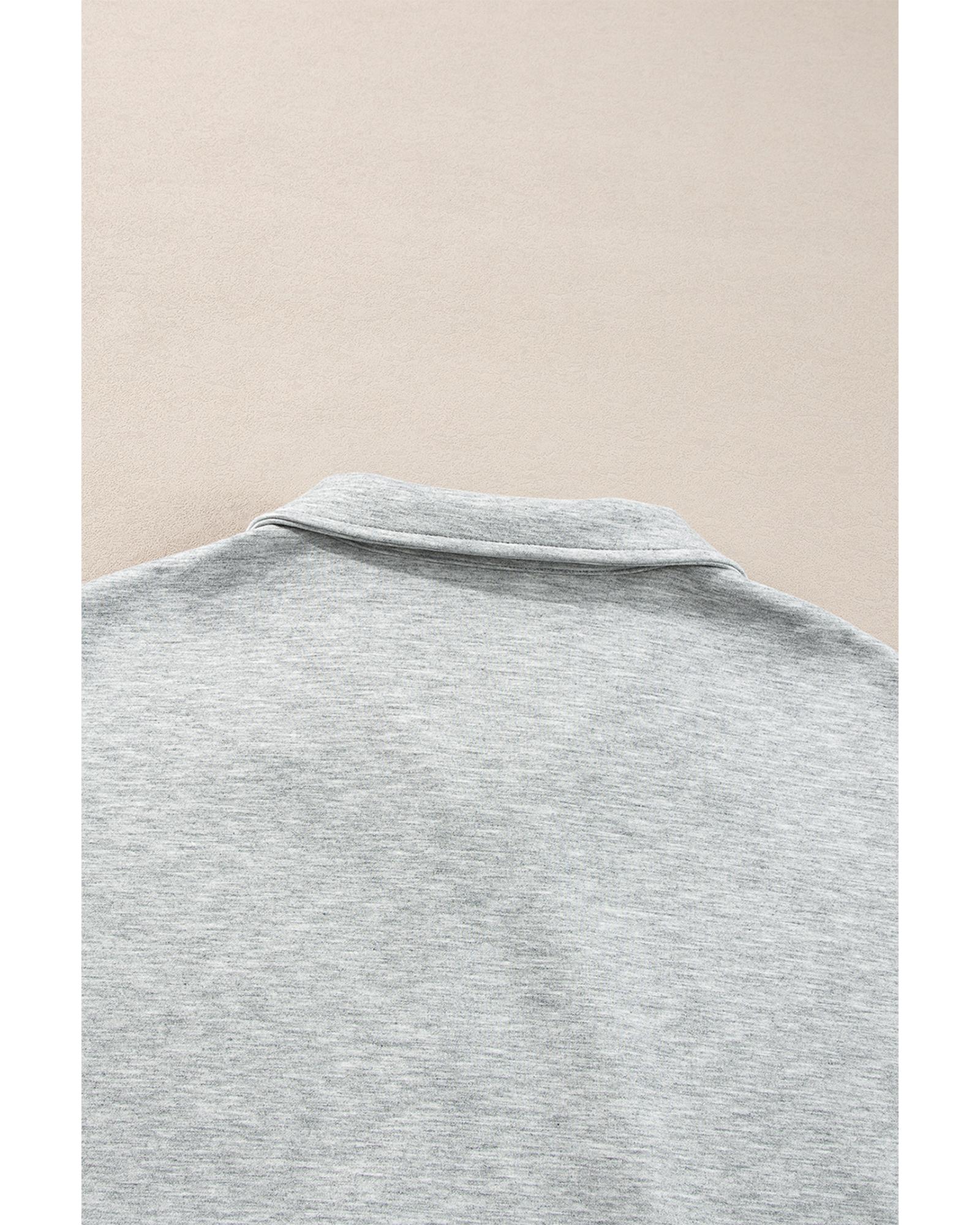 Light Grey Stand Neck Zipped Sweatshirt and Shorts Set - XL 8
