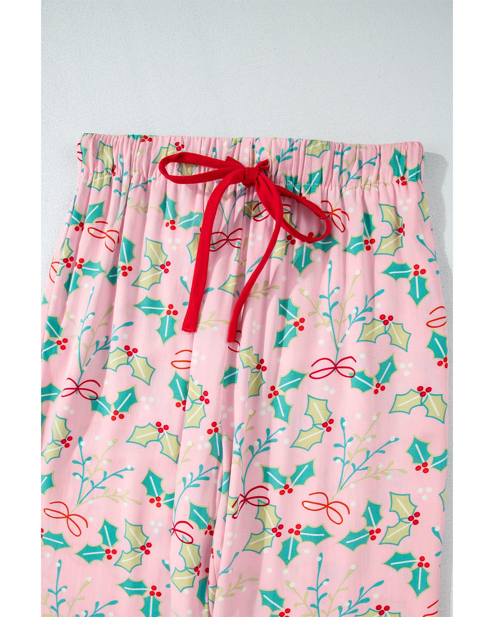 Multicolour Floral Christmas Pajamas Set - L 3