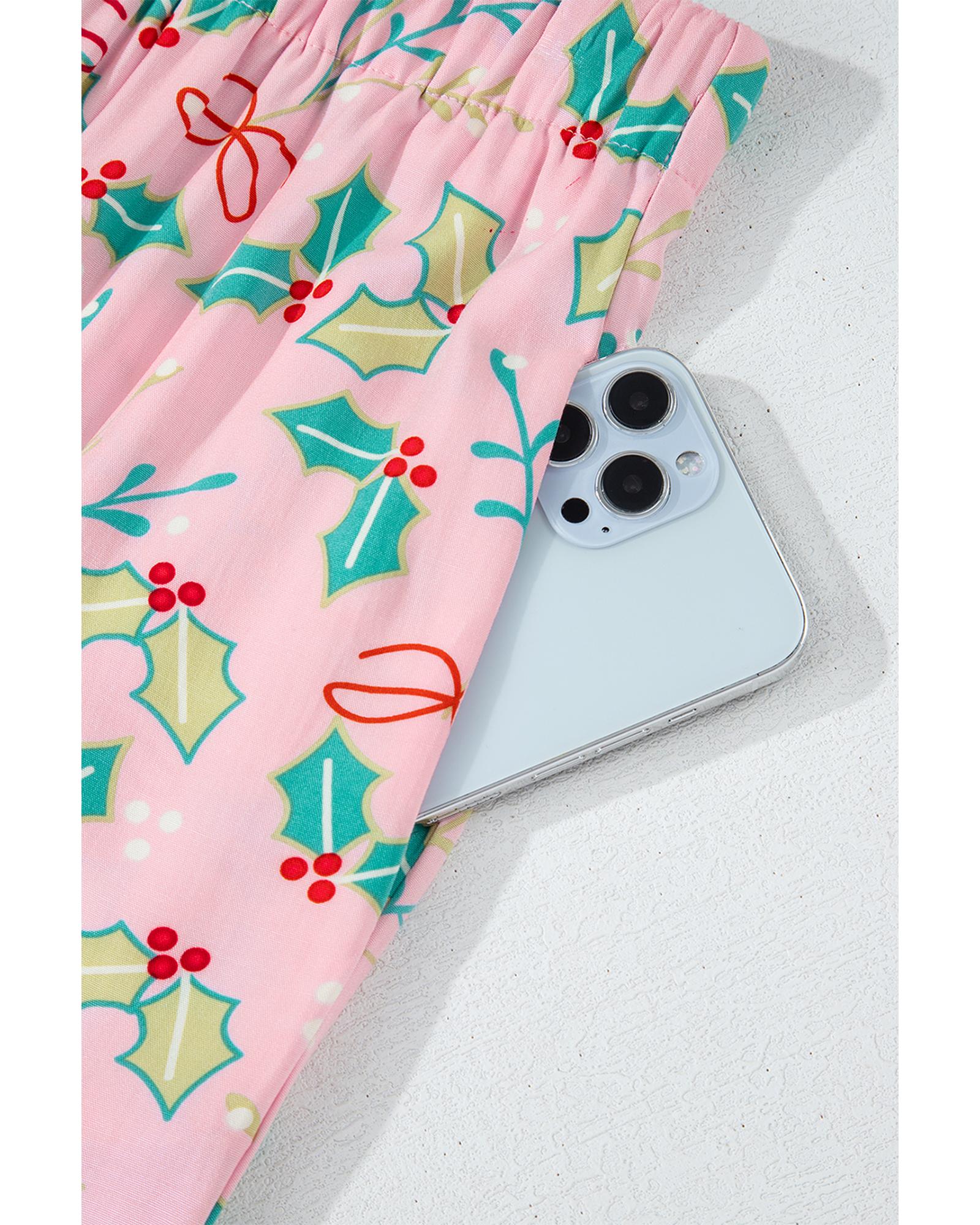 Multicolour Floral Christmas Pajamas Set - L 6