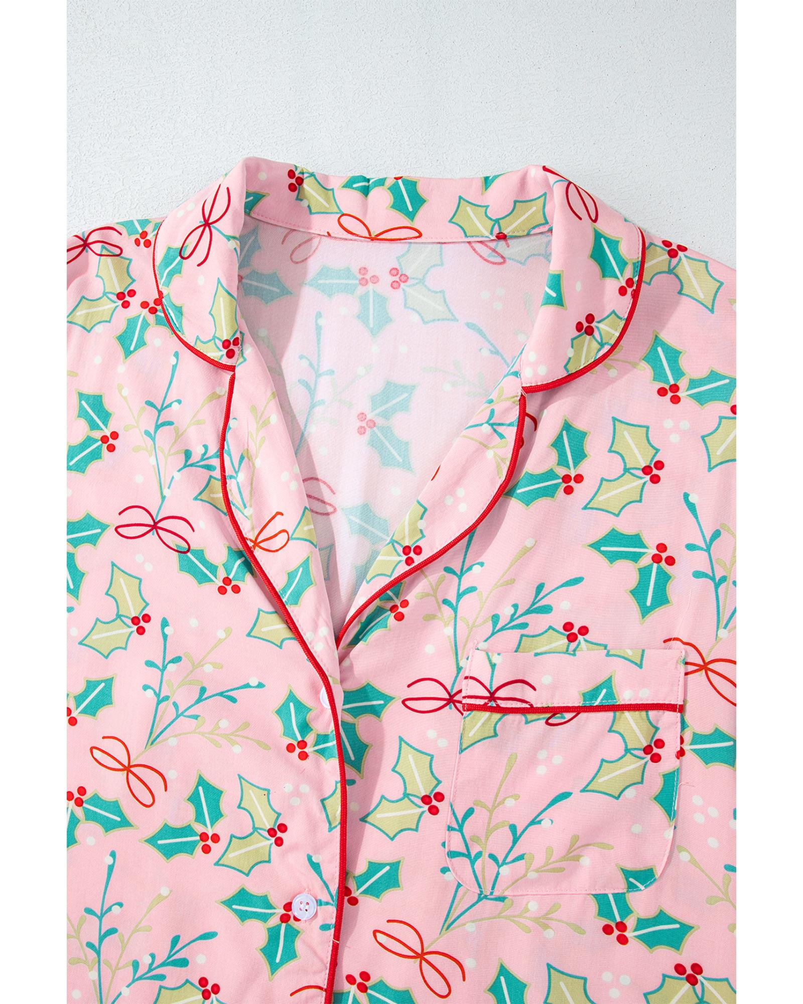 Multicolour Floral Christmas Pajamas Set - L 8