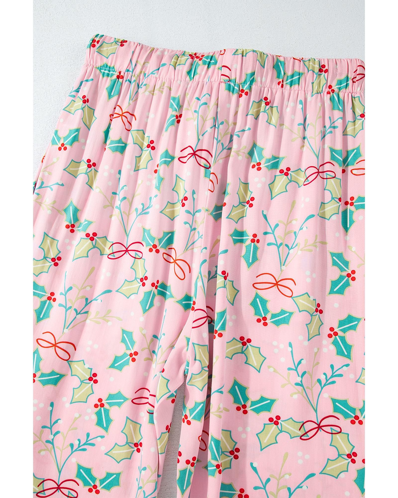 Multicolour Floral Christmas Pajamas Set - XL 7