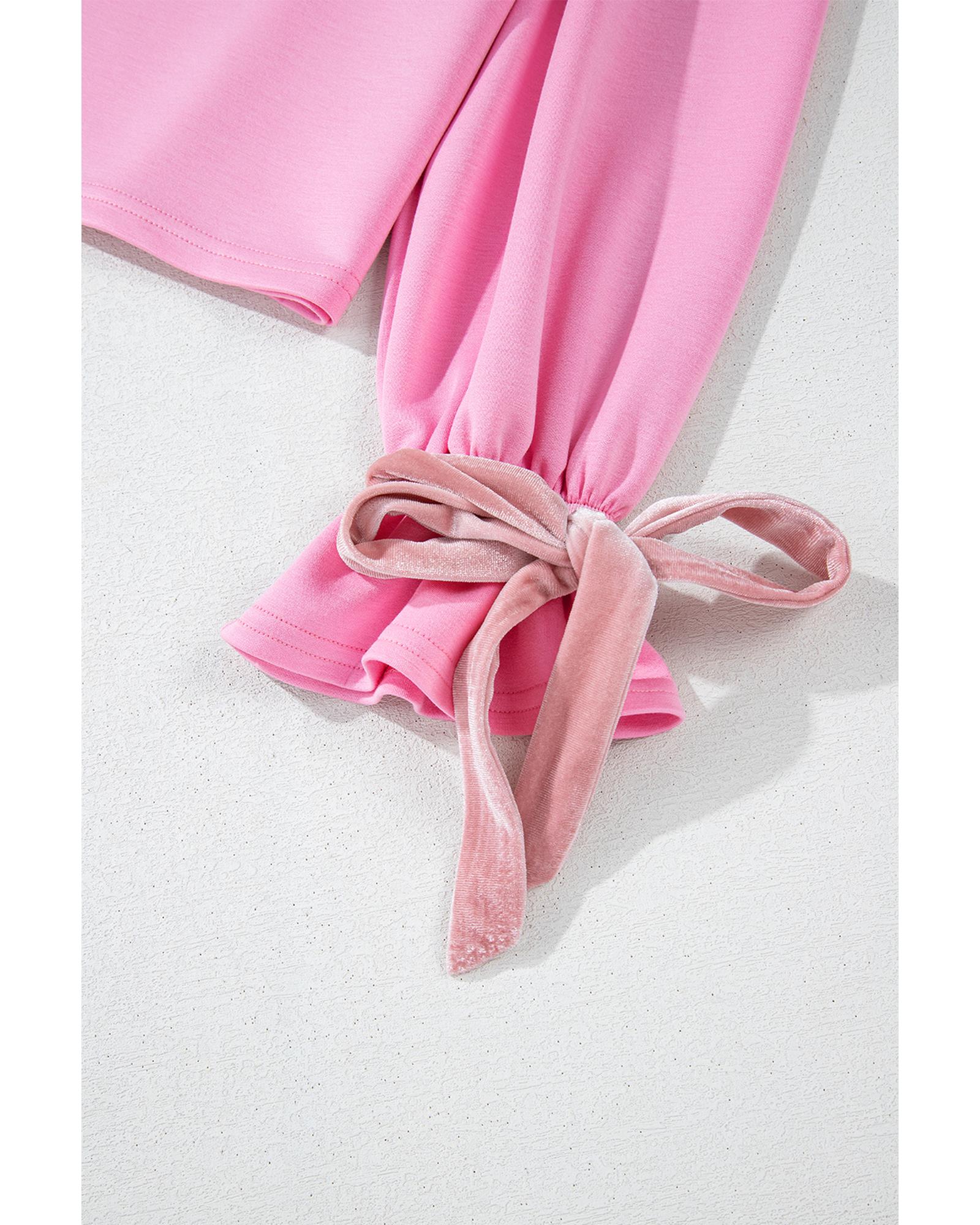 Bonbon Solid Color Drawstring Long Sleeve Top and Pants Set - L 7