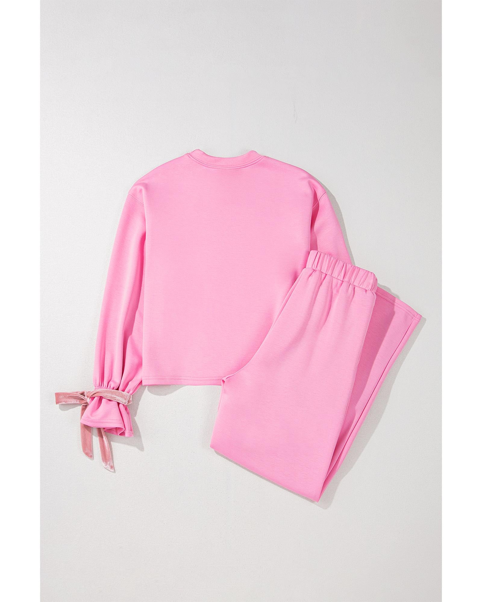 Bonbon Solid Color Drawstring Long Sleeve Top and Pants Set - L 8