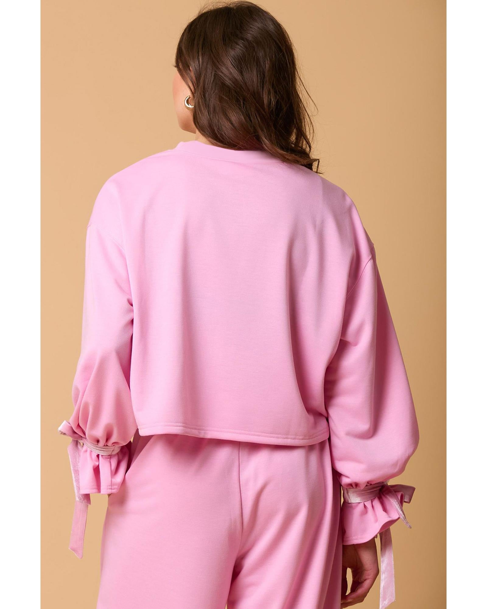 Bonbon Solid Color Drawstring Long Sleeve Top and Pants Set - XL