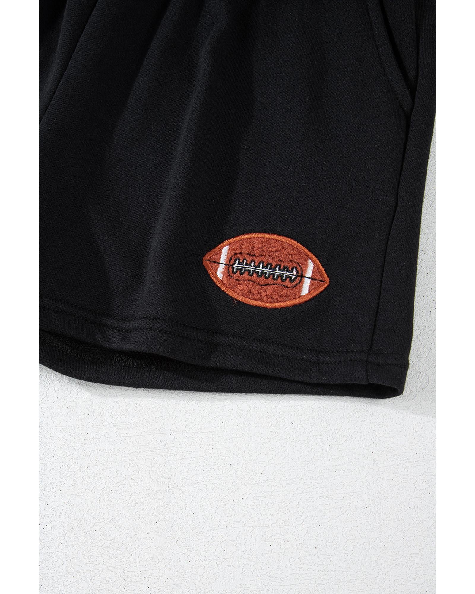 Black GAME DAY Rugby Football Graphic Pullover and Shorts Casual Outfit - M 7