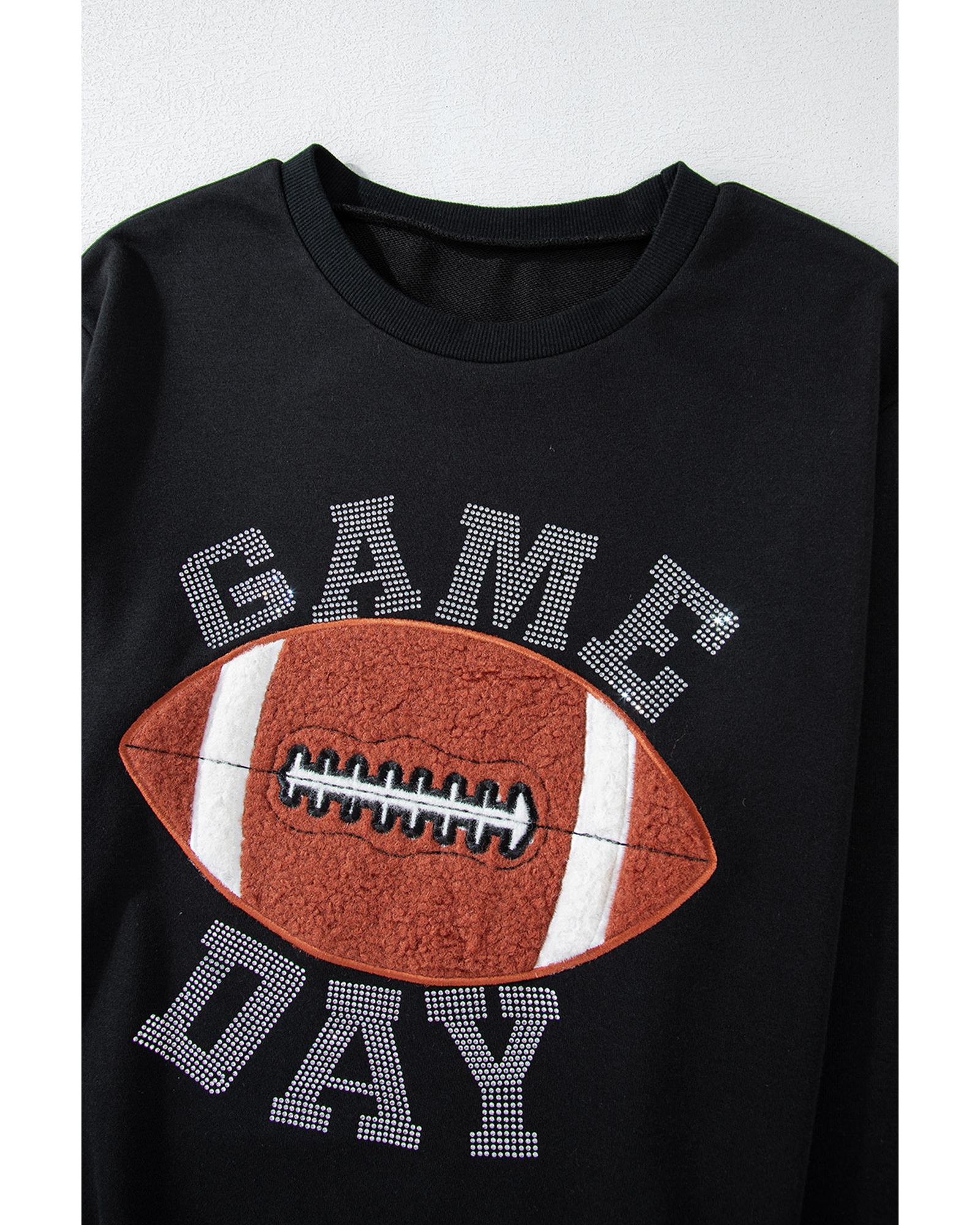 Black GAME DAY Rugby Football Graphic Pullover and Shorts Casual Outfit - S 6