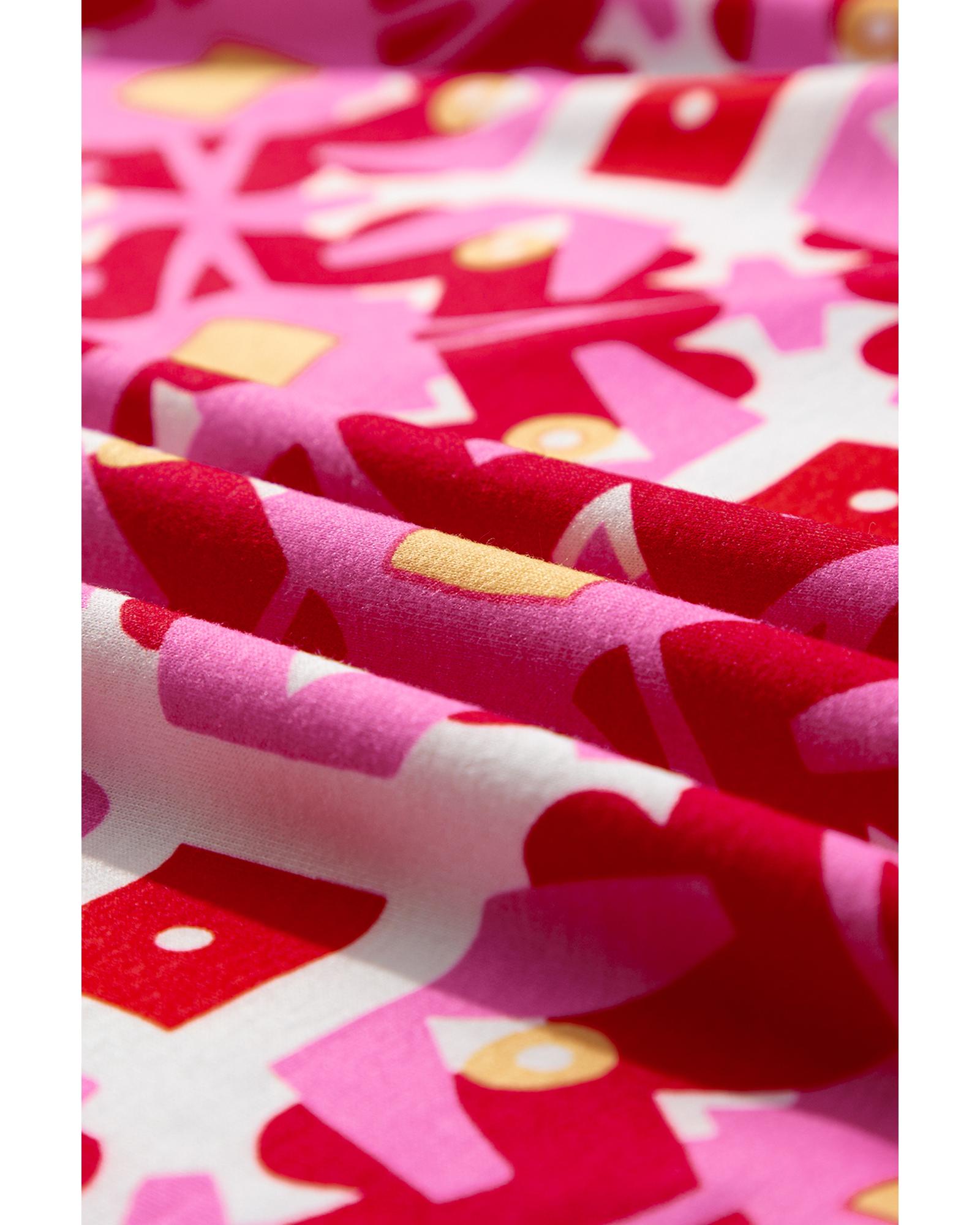 Sachet Pink Geometric Print Long Sleeve Top and Drawstring Shorts Set - M 6