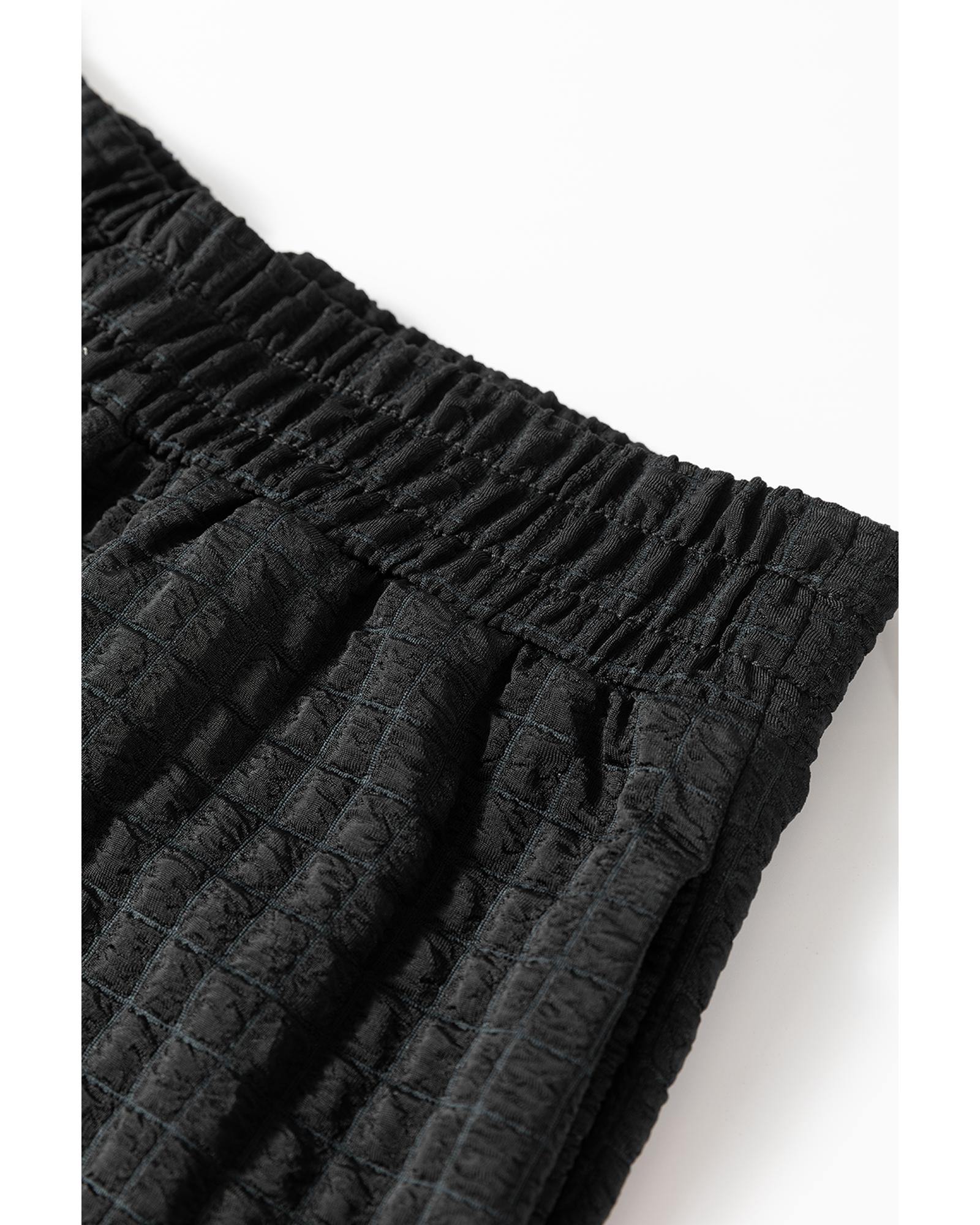 Color black Textured Knit Cap Sleeve T Shirt and Wide Leg Pants Set - XL