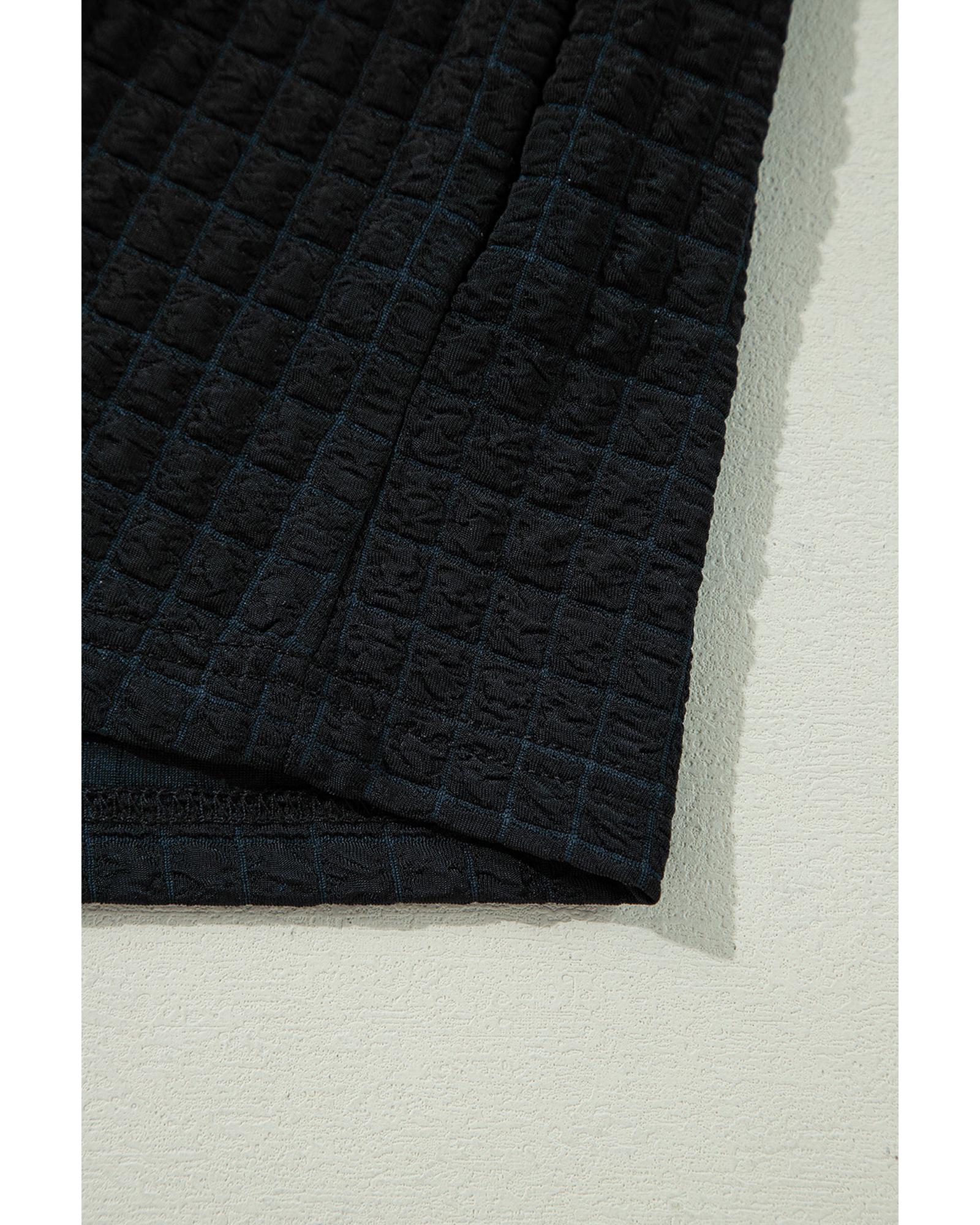 Color black Textured Knit Cap Sleeve T Shirt and Wide Leg Pants Set - XL 5