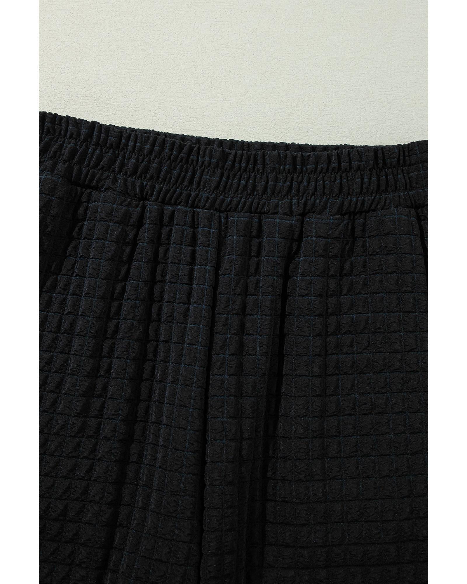 Color black Textured Knit Cap Sleeve T Shirt and Wide Leg Pants Set - XL 7