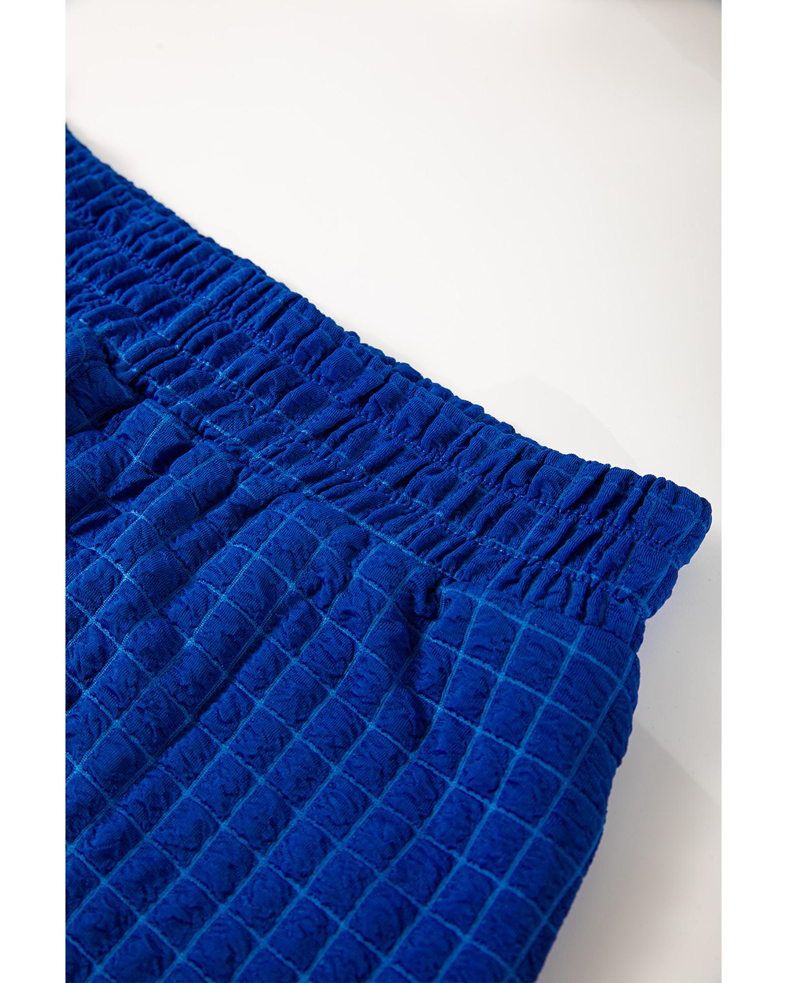 Sky Blue Textured Knit Cap Sleeve T Shirt and Wide Leg Pants Set - L 6