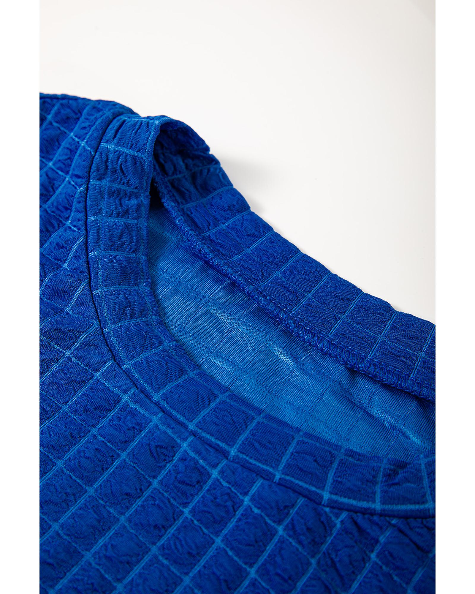 Sky Blue Textured Knit Cap Sleeve T Shirt and Wide Leg Pants Set - M 7