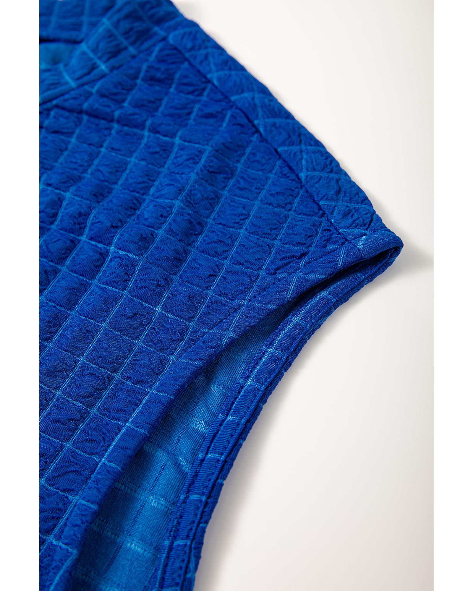 Sky Blue Textured Knit Cap Sleeve T Shirt and Wide Leg Pants Set - M 8