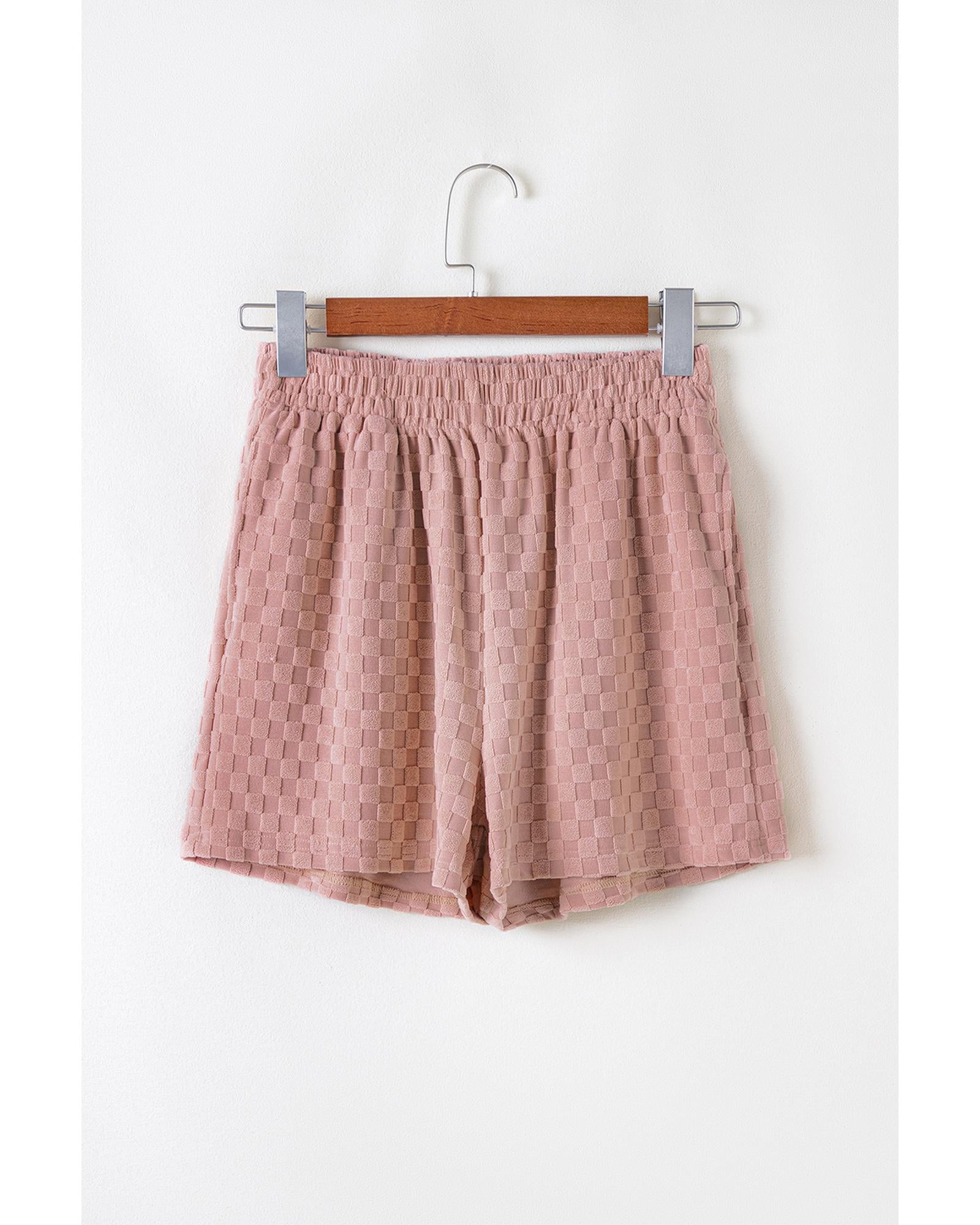 Blossom Checkered Textured Long Sleeve Top and Shorts Set - L 6