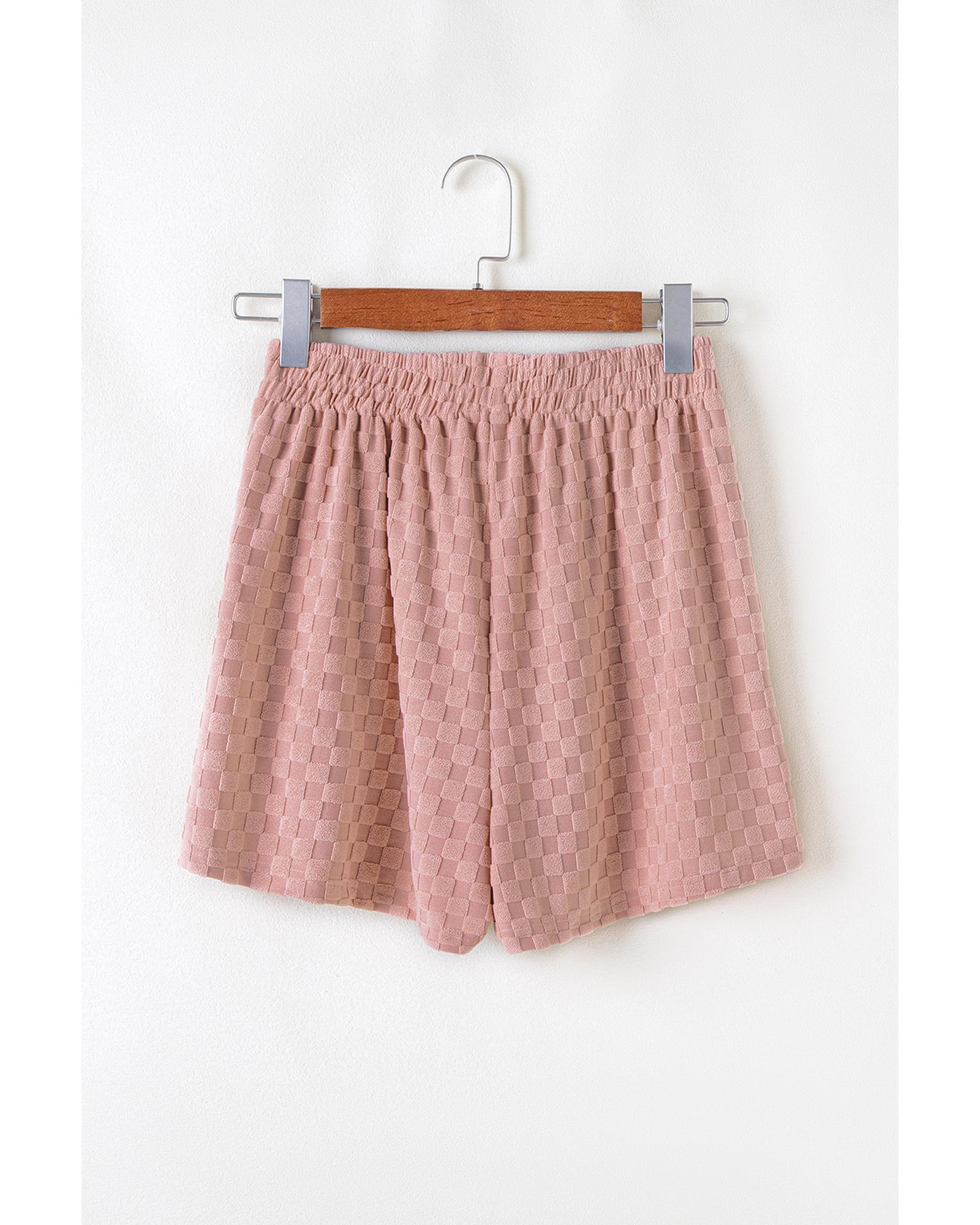 Blossom Checkered Textured Long Sleeve Top and Shorts Set - L 8