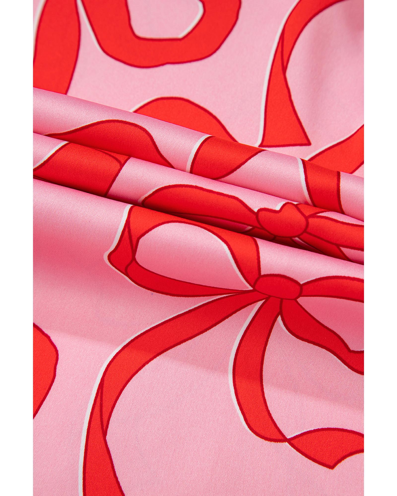 Pink 2pcs Bow Print Shirt Style Long Sleeve Pajama Set - M 7