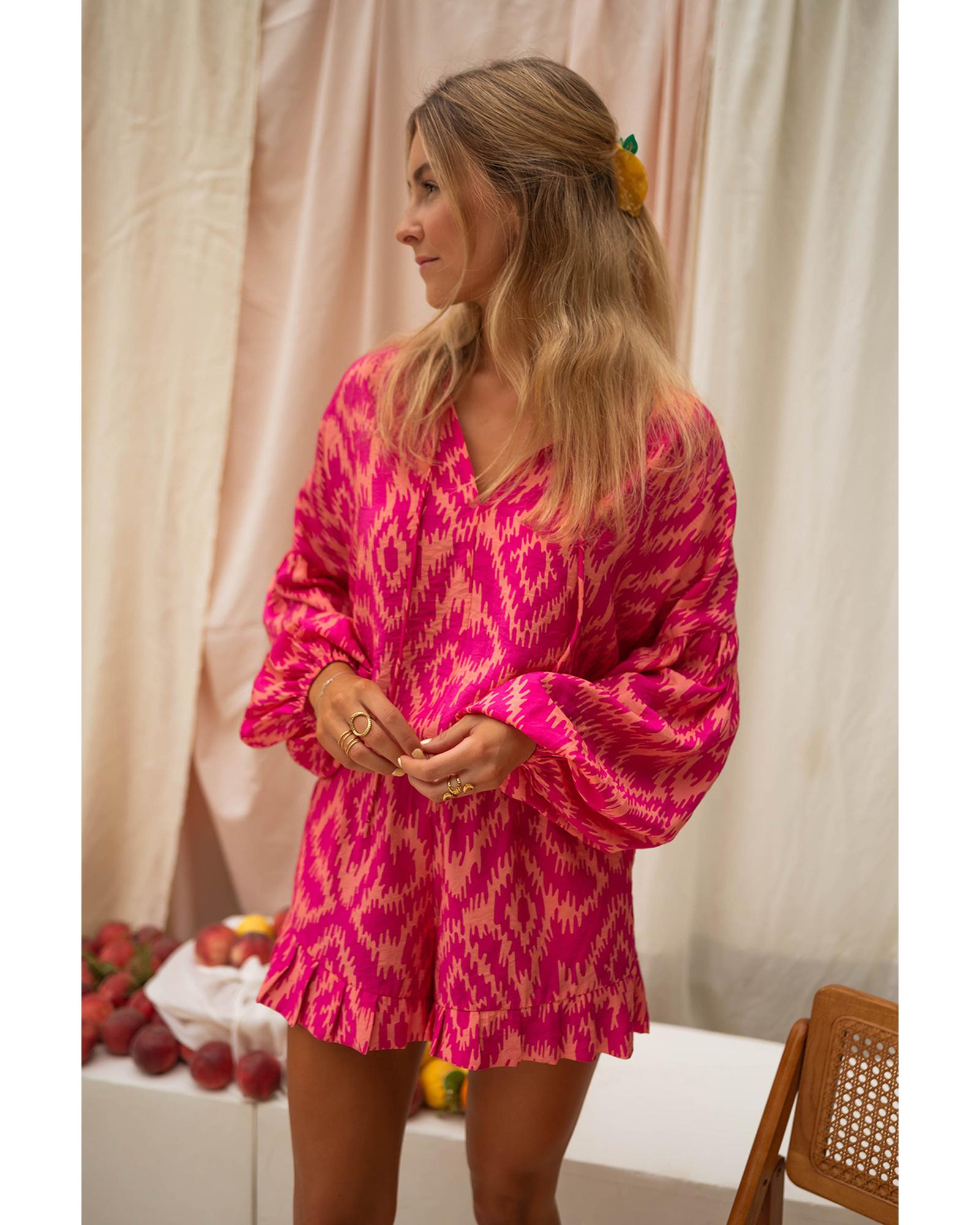 Rose Western Aztec Geometric Print Top and Ruffled Shorts Set - M 7