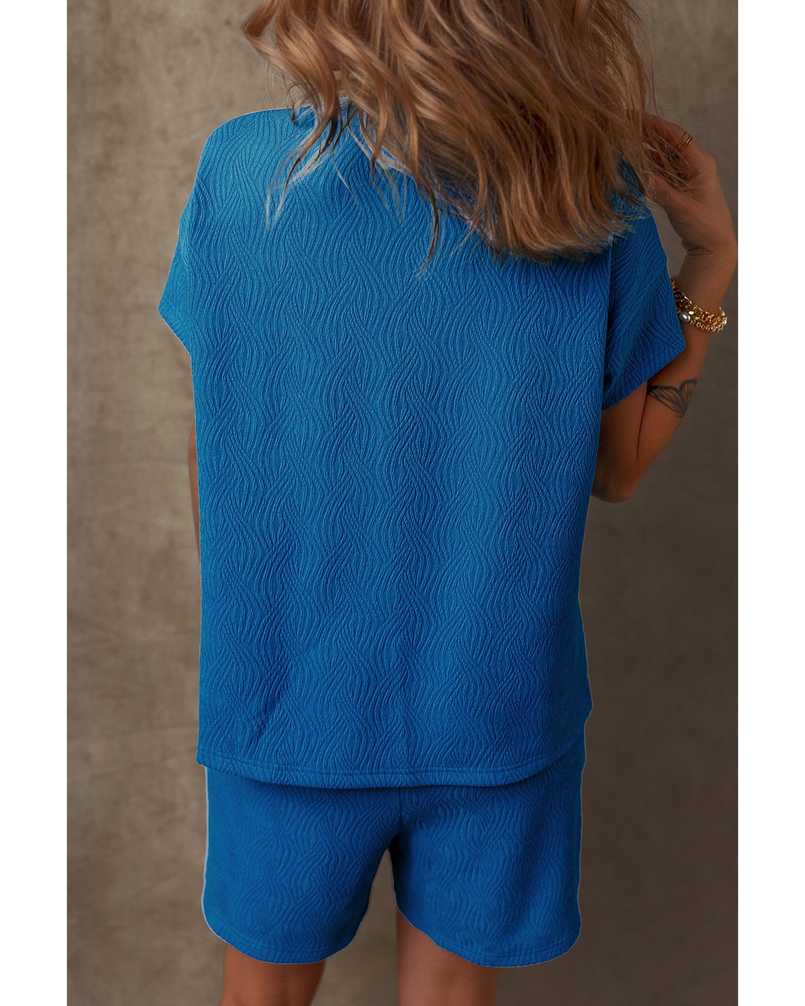 Bluing Solid Textured Crew Neck Short Set - M