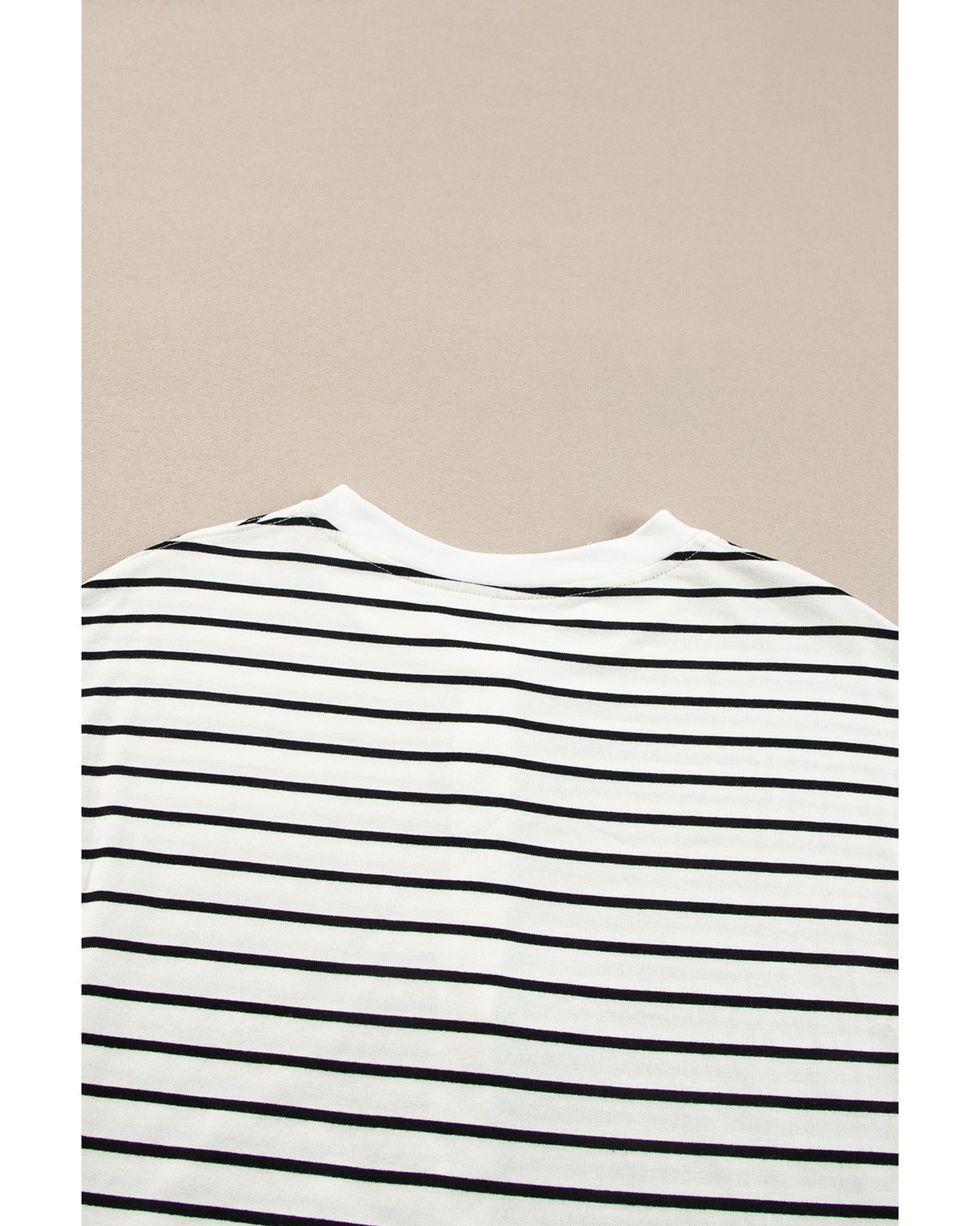 Black white Stripes Printed Half Button Long Sleeve Top and Shorts Set - M 5
