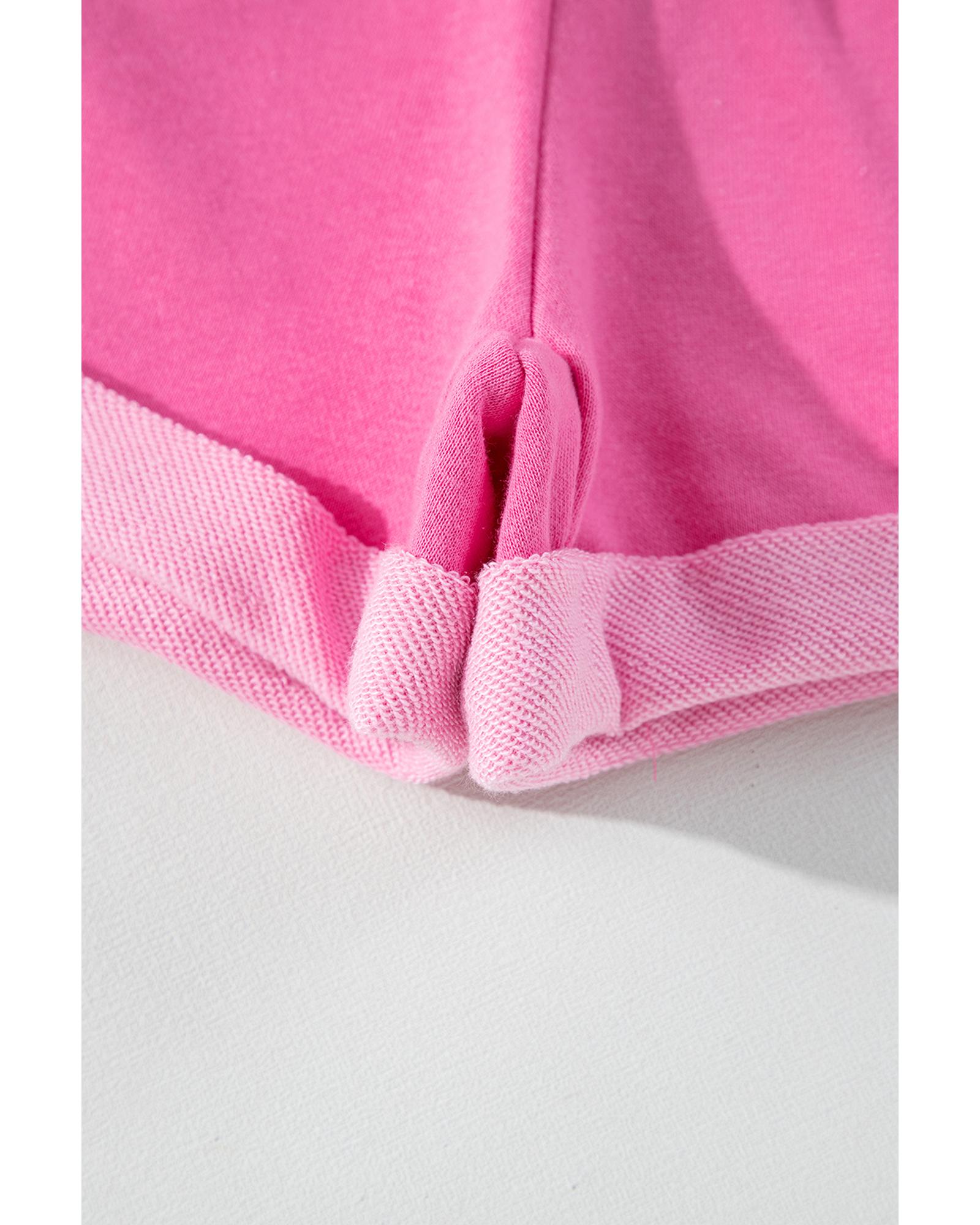 Sachet Pink High Low Patchwork Long Sleeve Top and Shorts Set - L 4