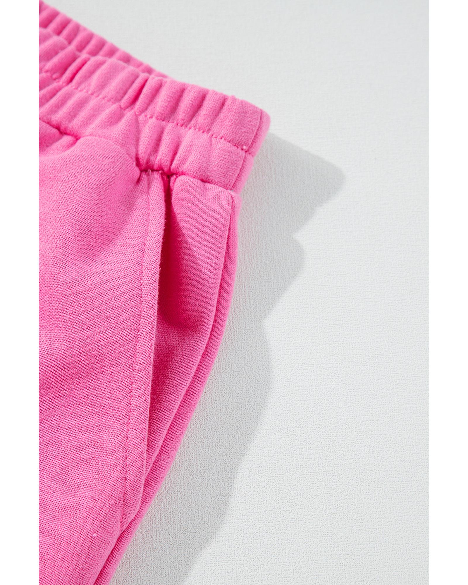 Sachet Pink High Low Patchwork Long Sleeve Top and Shorts Set - XL 3