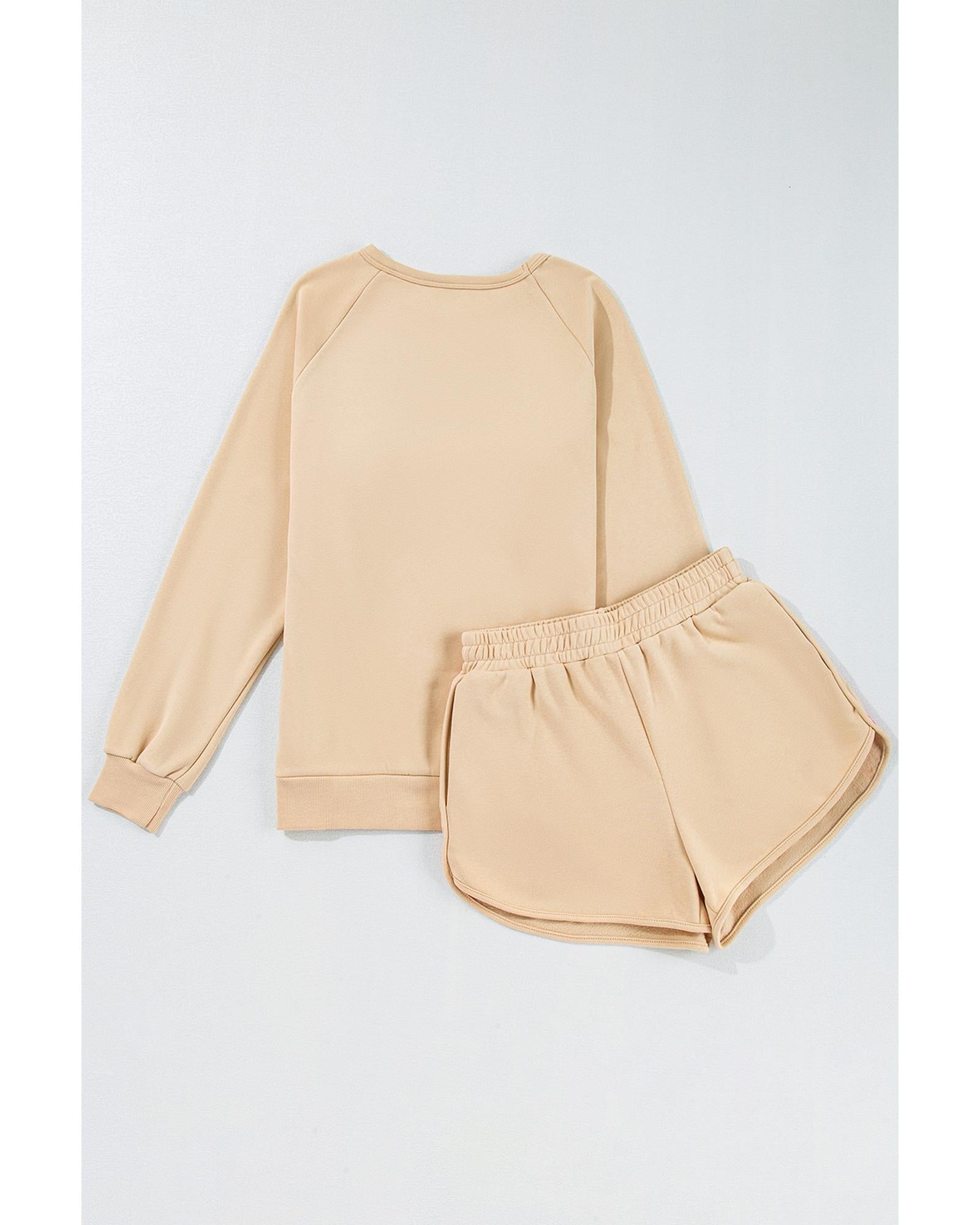 Apricot Striped Accent Pullover and Shorts Two Piece Casual Set - M 3
