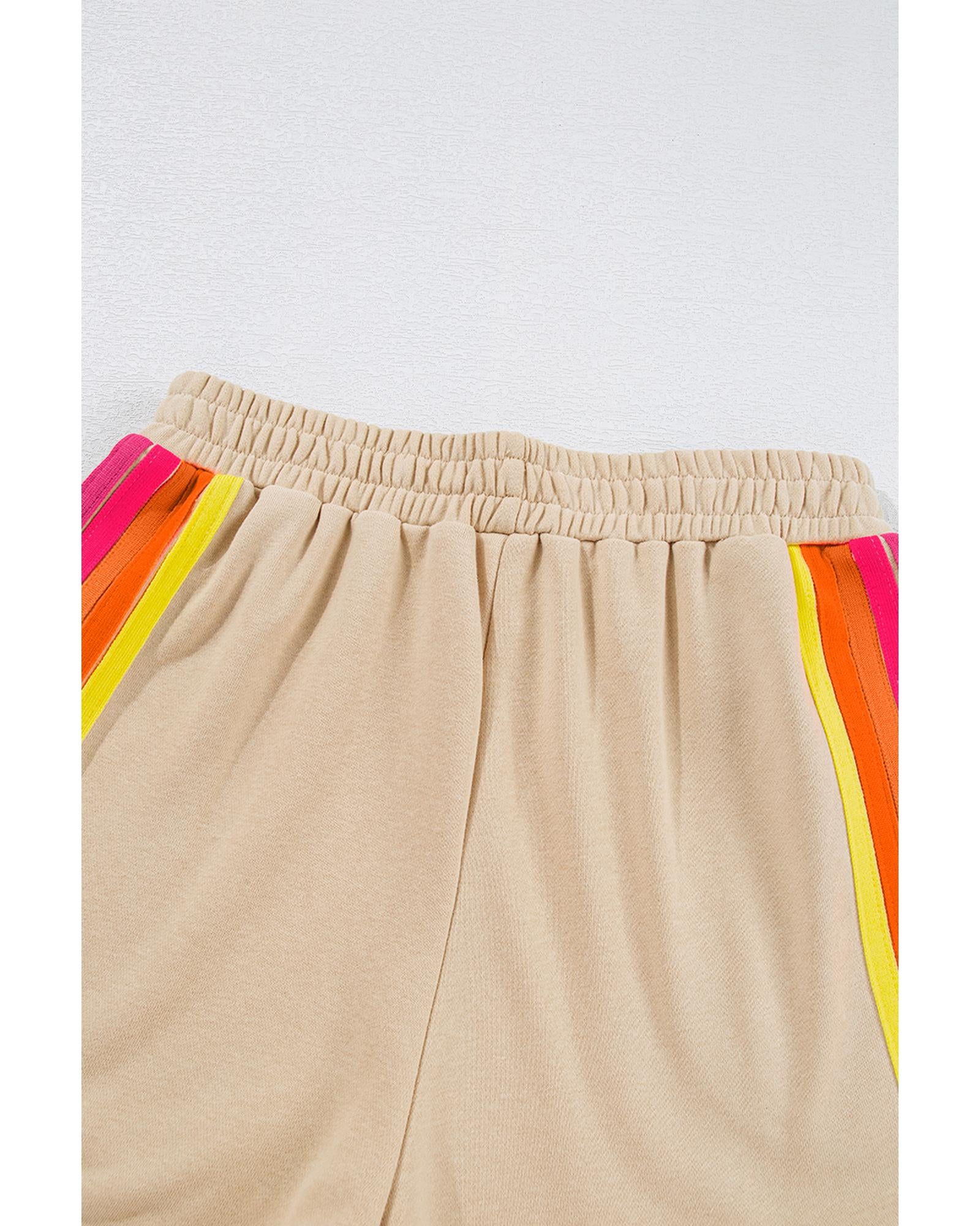 Apricot Striped Accent Pullover and Shorts Two Piece Casual Set - M 6