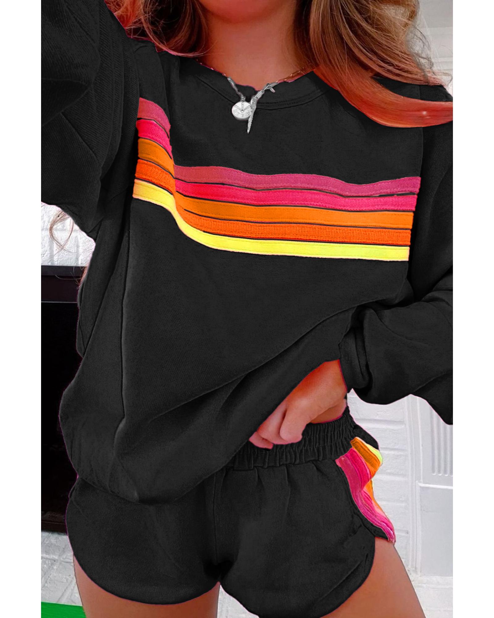 Black Striped Accent Pullover and Shorts Two Piece Casual Set - 2XL 8