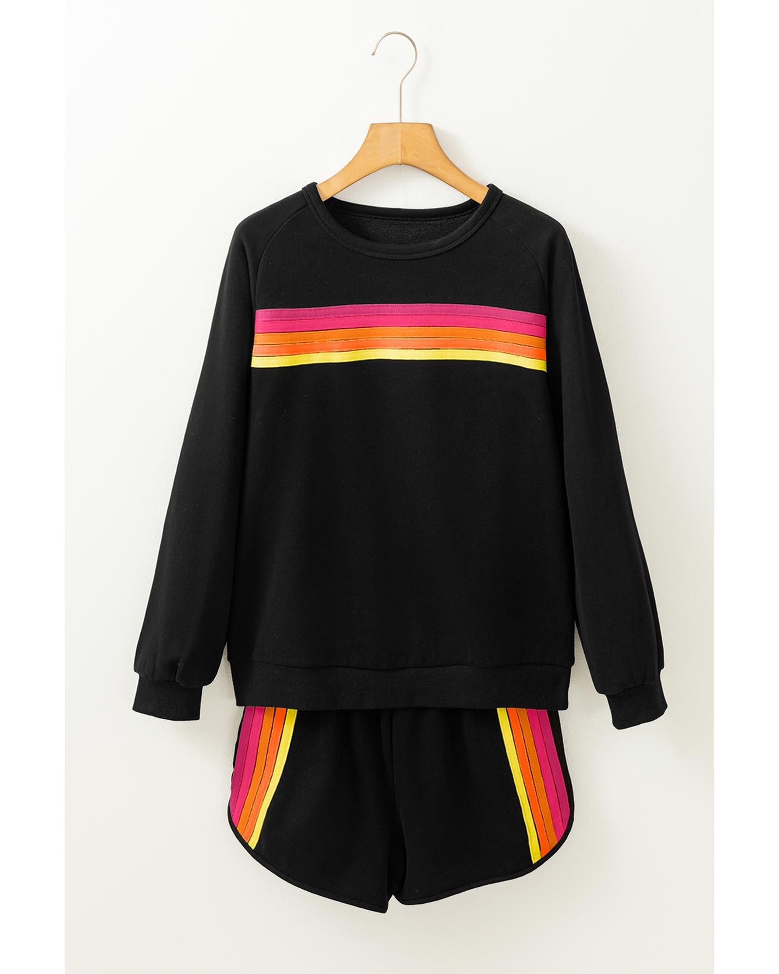 Black Striped Accent Pullover and Shorts Two Piece Casual Set - M 6