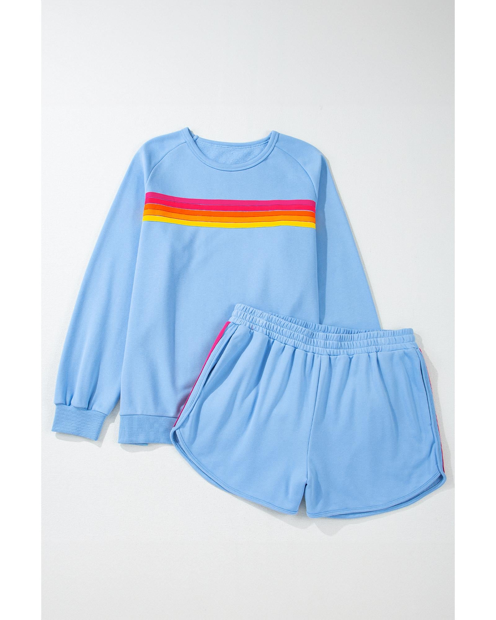 Beau Blue Striped Accent Pullover and Shorts Two Piece Casual Set - L