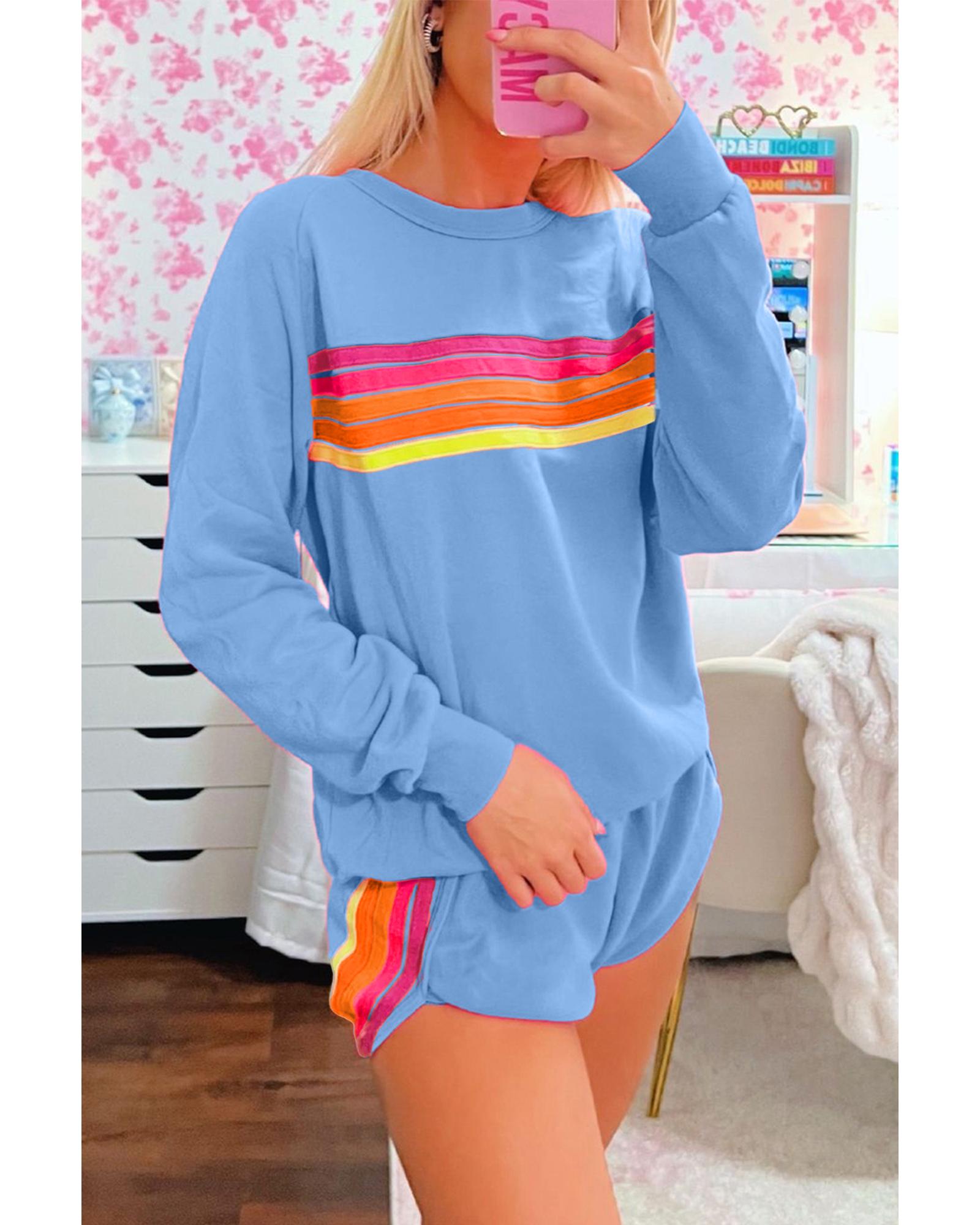 Beau Blue Striped Accent Pullover and Shorts Two Piece Casual Set - L 5