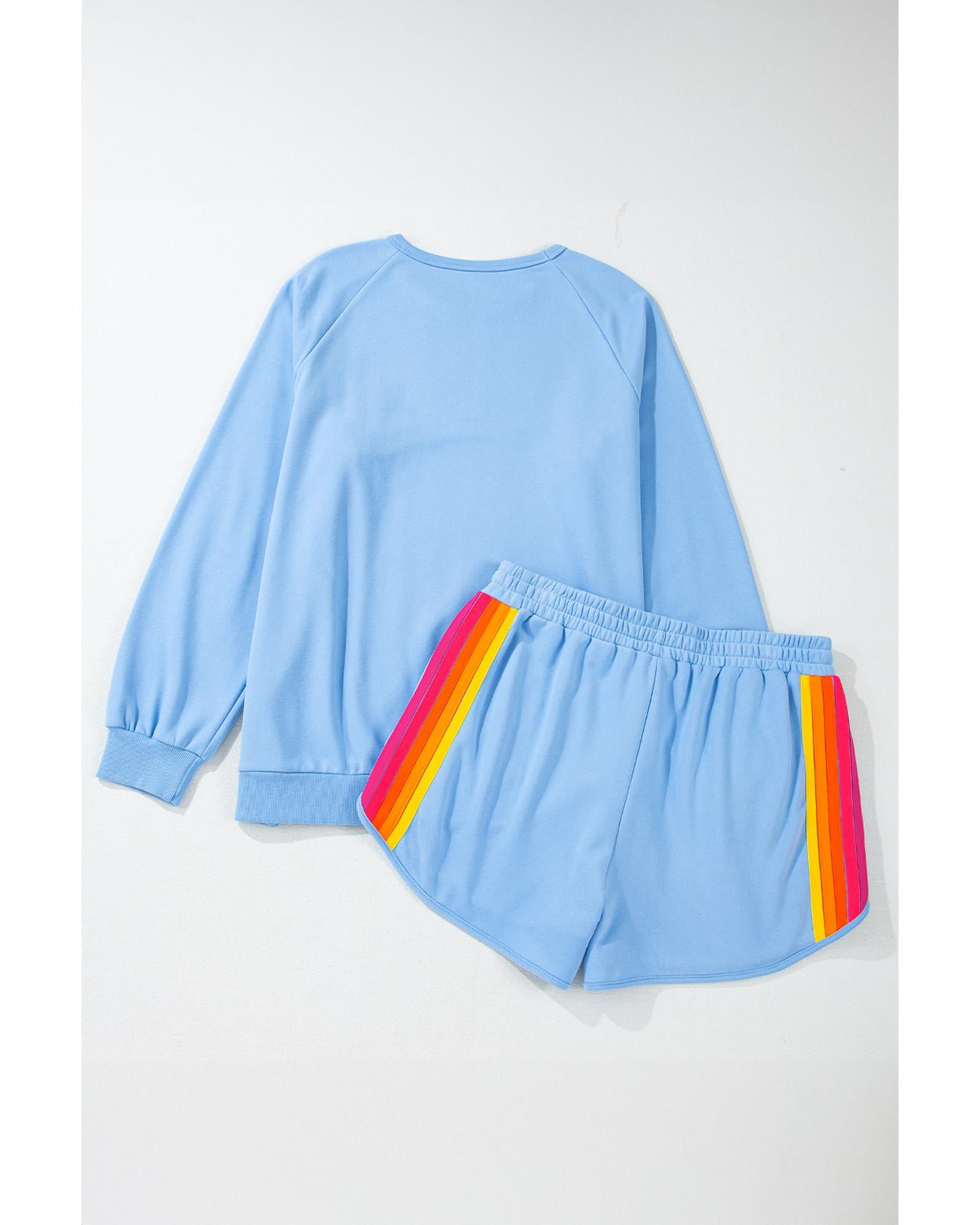 Beau Blue Striped Accent Pullover and Shorts Two Piece Casual Set - XL