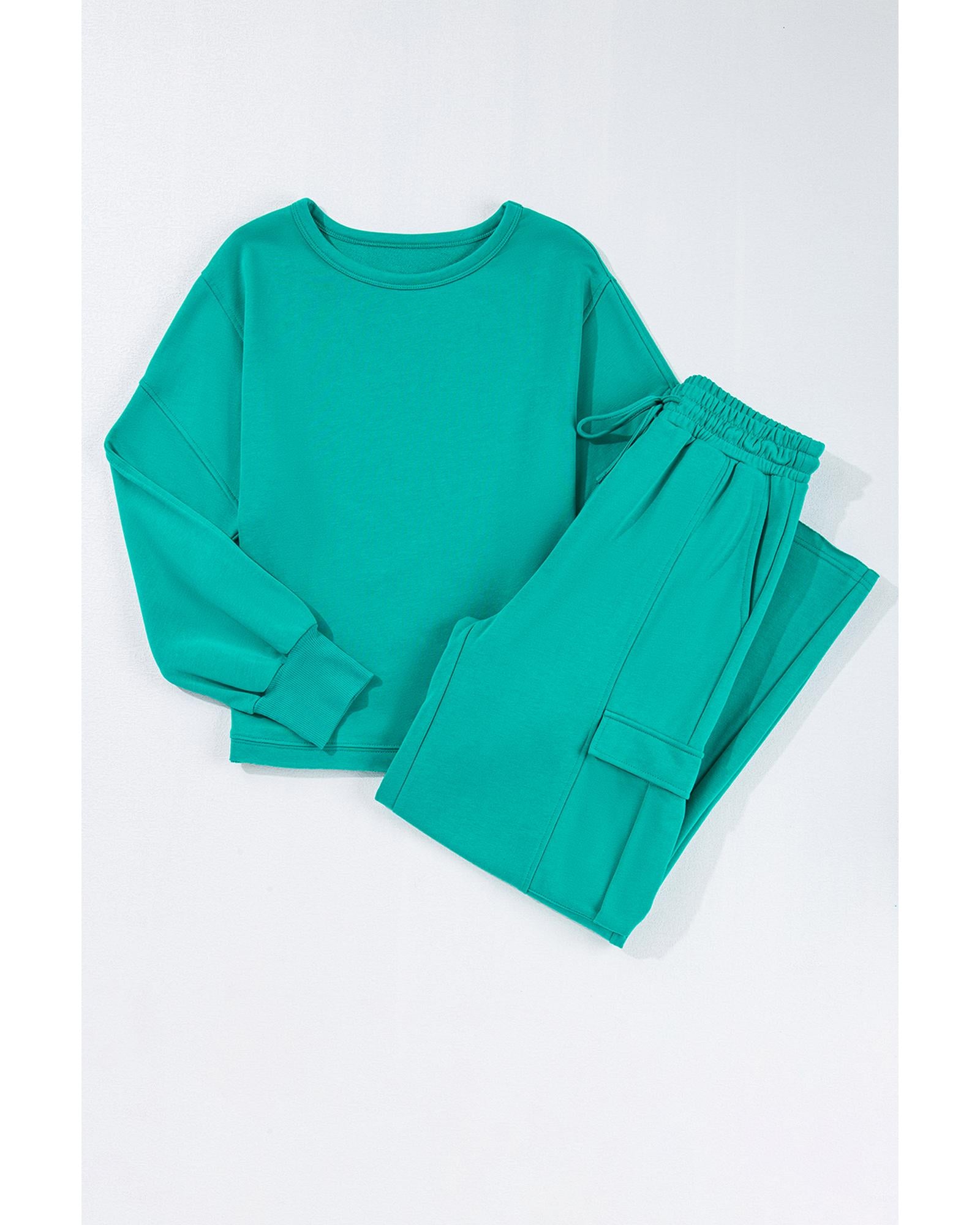 Solid Color Pullover Top and Cargo Pants Set - 3XL 6