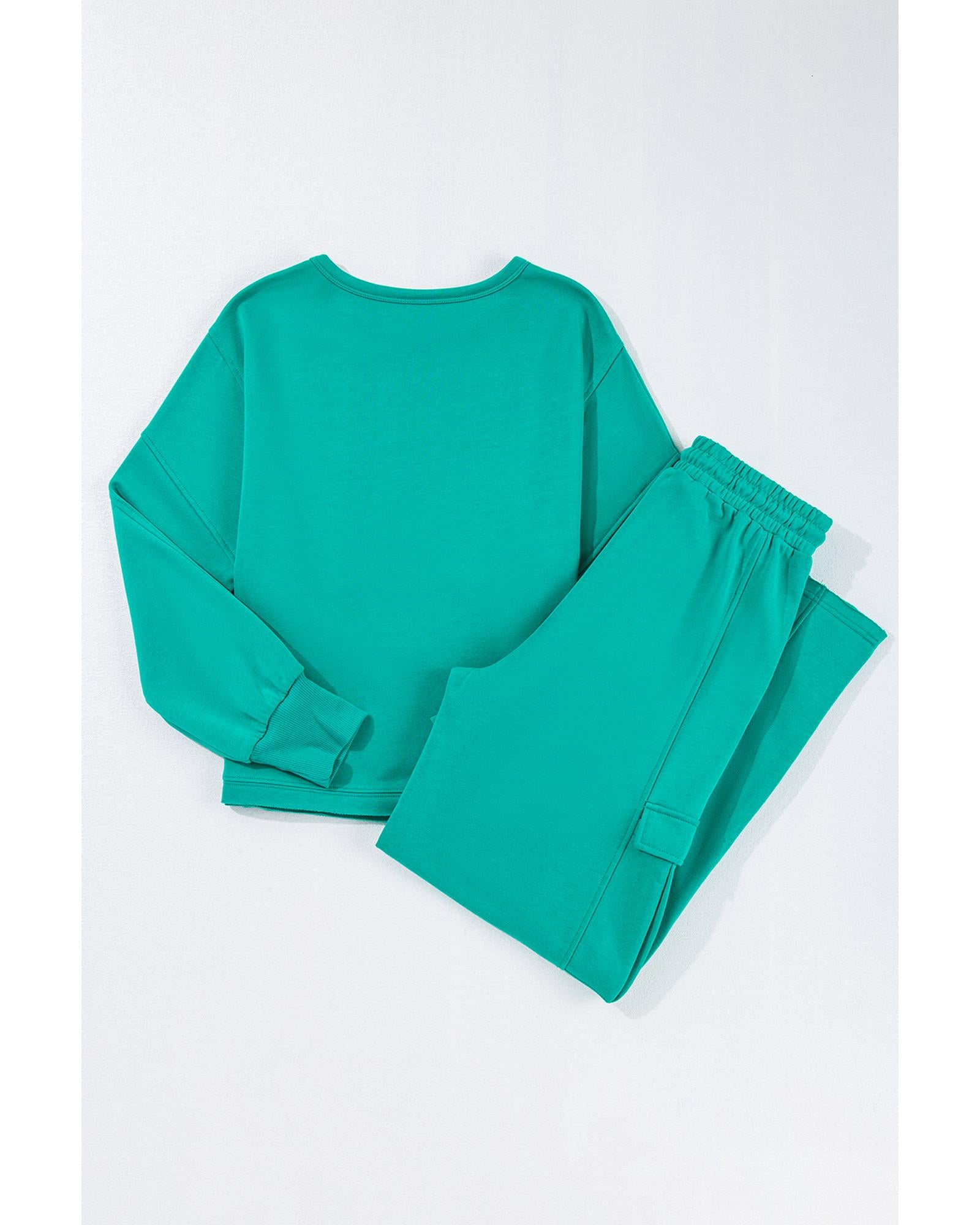 Solid Color Pullover Top and Cargo Pants Set - L 6