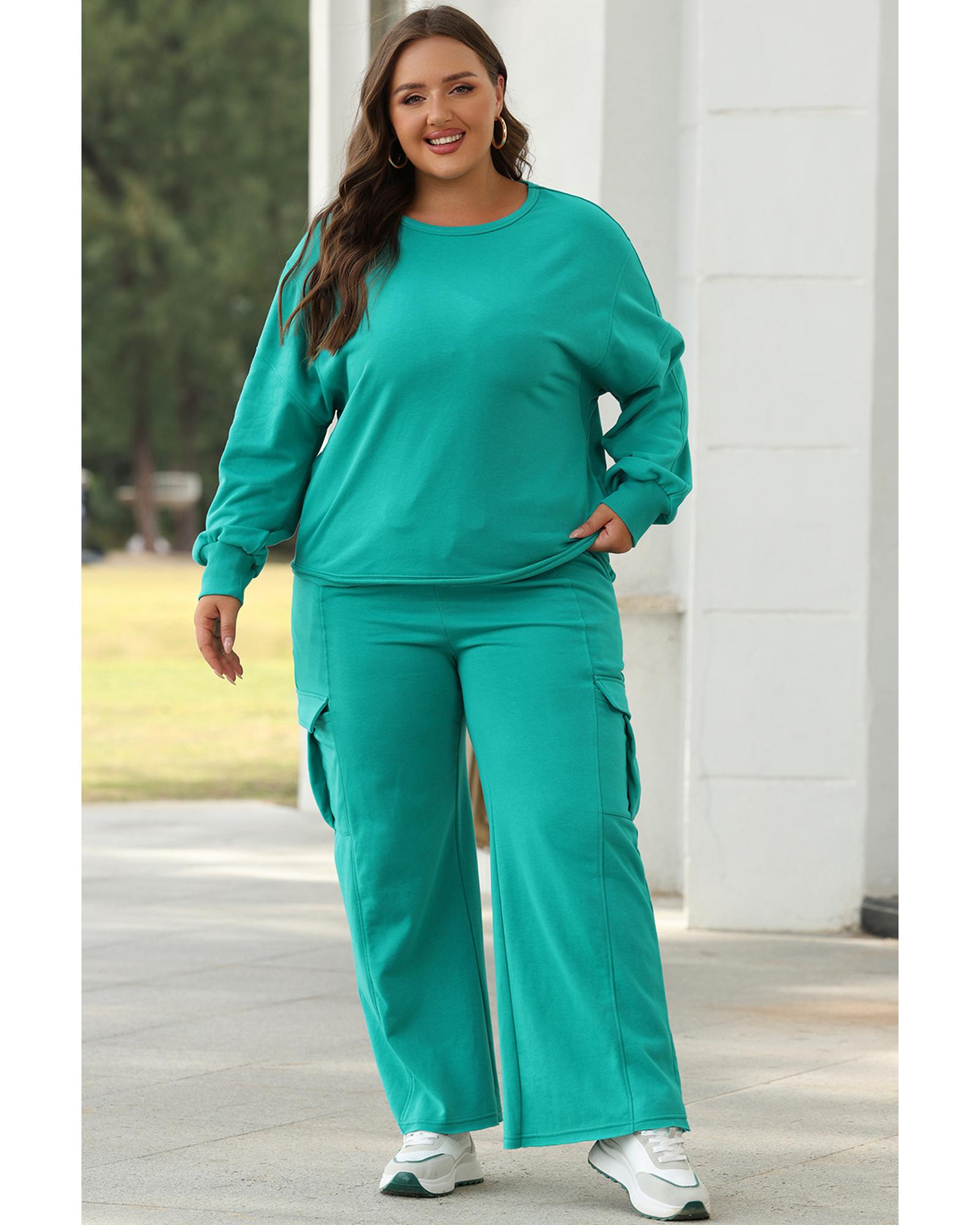 Solid Color Pullover Top and Cargo Pants Set - L 8