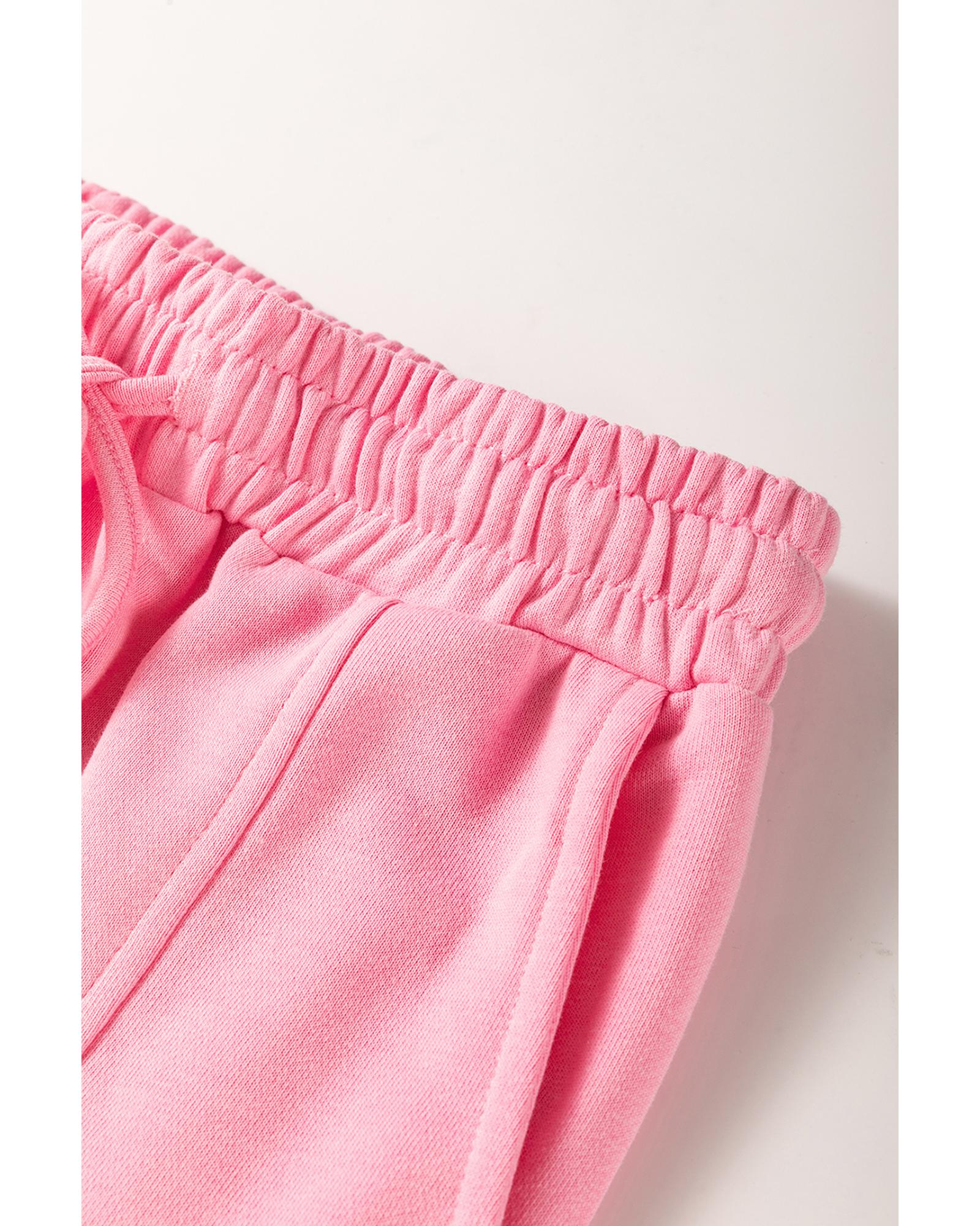 Sachet Pink Solid Color Patchwork Pullover Top and Cargo Pants Set - 3XL 8