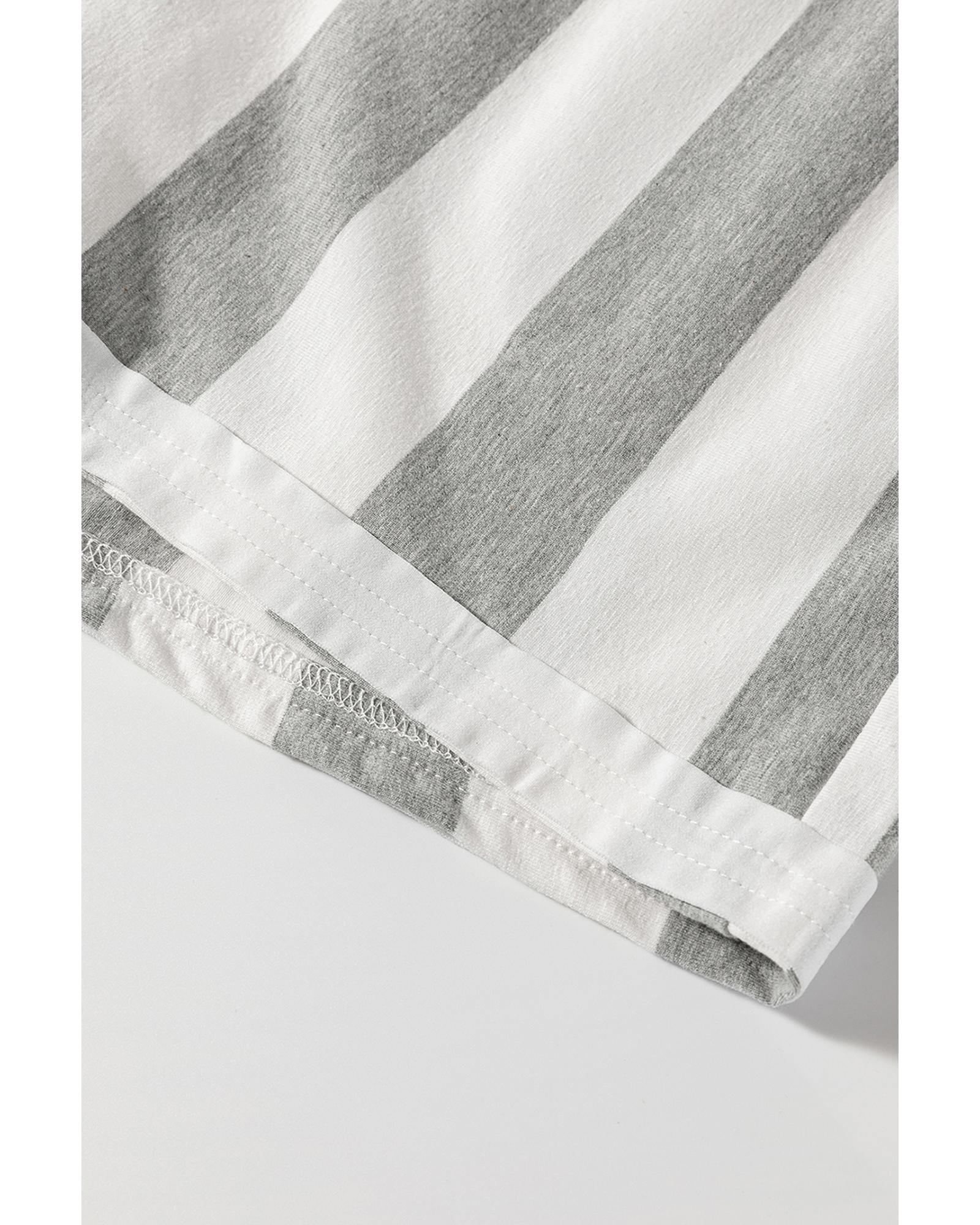 Gray Stripe Mixed Print Short Sleeve Top and Pocketed Shorts Set - S 5
