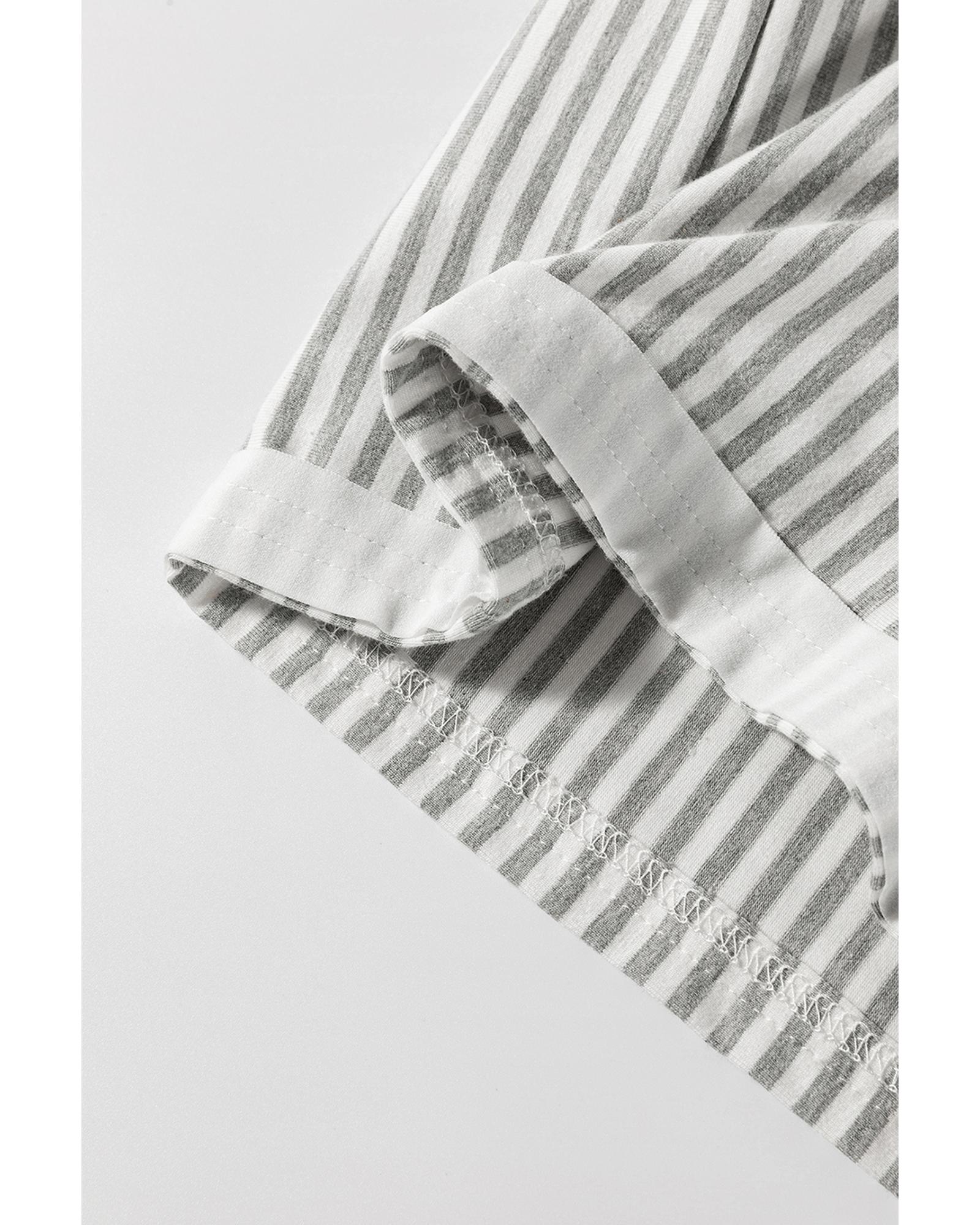 Gray Stripe Mixed Print Short Sleeve Top and Pocketed Shorts Set - S 7