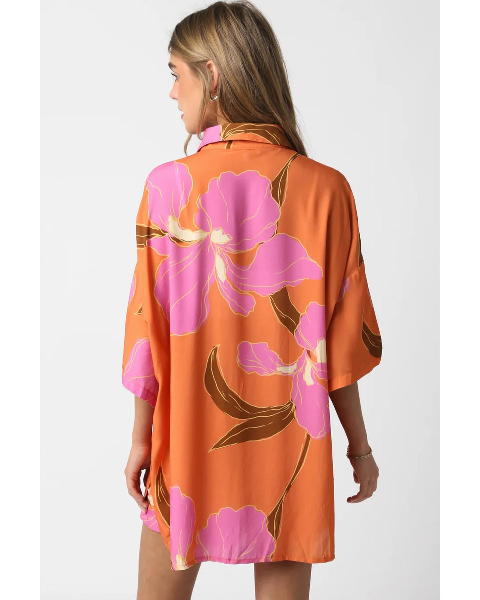 Russet Orange Floral Print Tunic Shirt and Shorts Set - XL