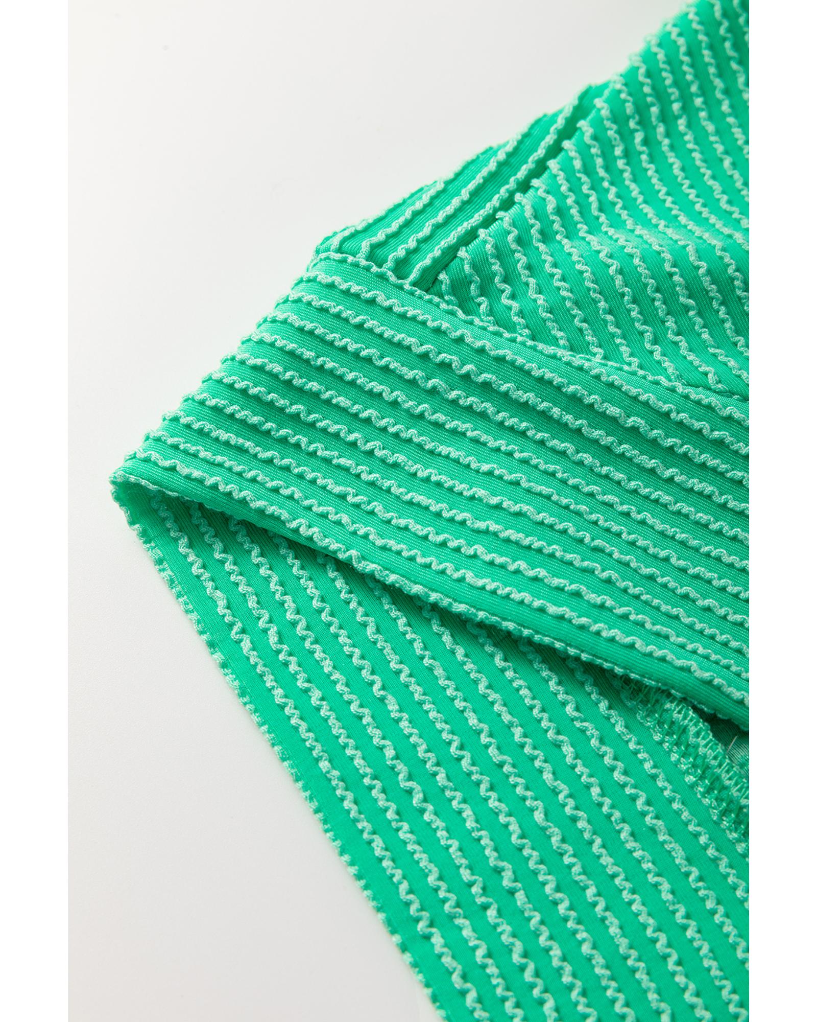 Bright Green Solid Corded Knit Short Sleeve T Shirt and Wide Leg Pants Set - M 7