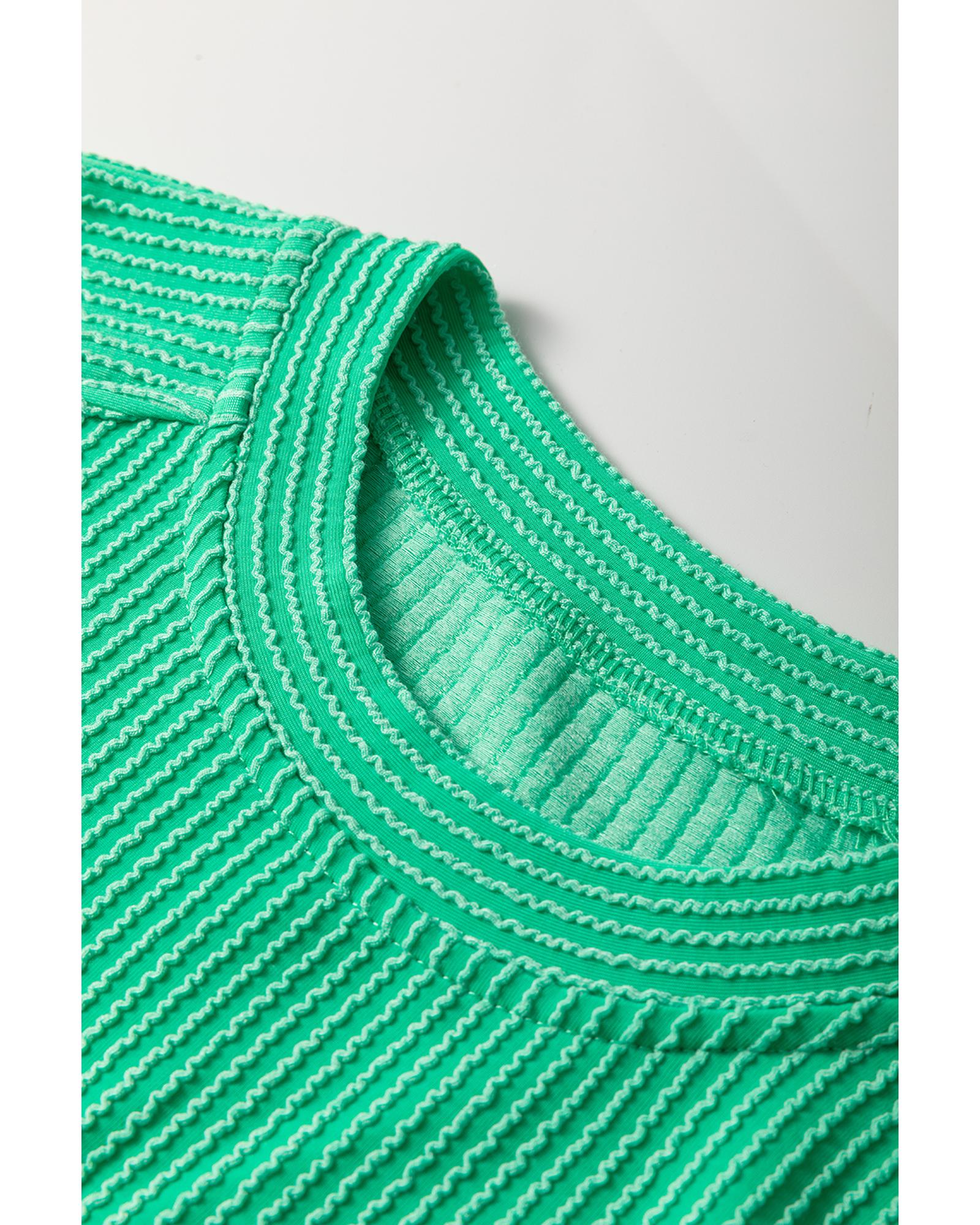 Bright Green Solid Corded Knit Short Sleeve T Shirt and Wide Leg Pants Set - XL 6