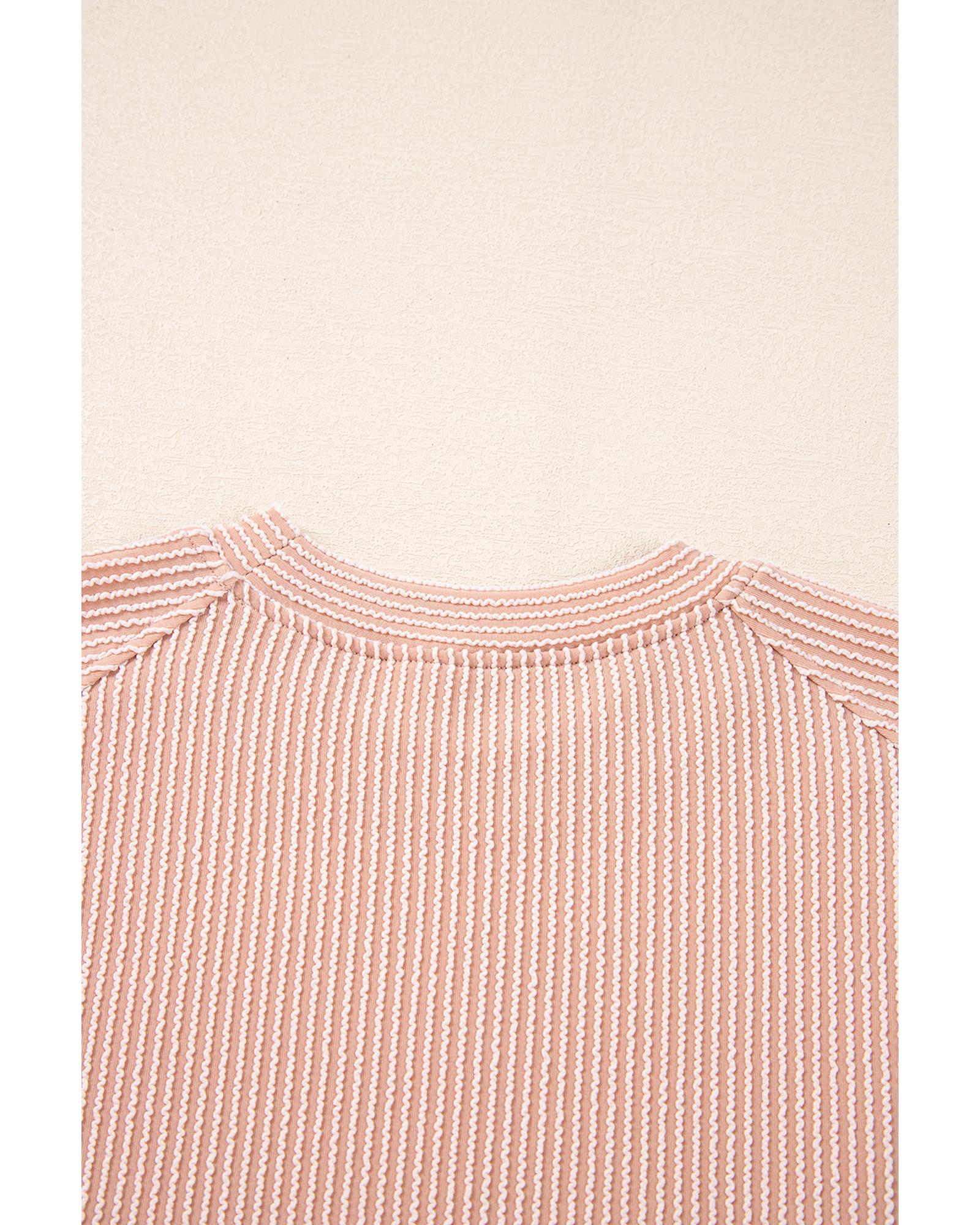 Smoke Gray Solid Corded Knit Short Sleeve T Shirt and Wide Leg Pants Set - S 5